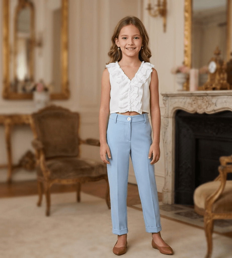 TOP CON PANTALONE SLIM BIANCO CIELO - Noi da piccoli