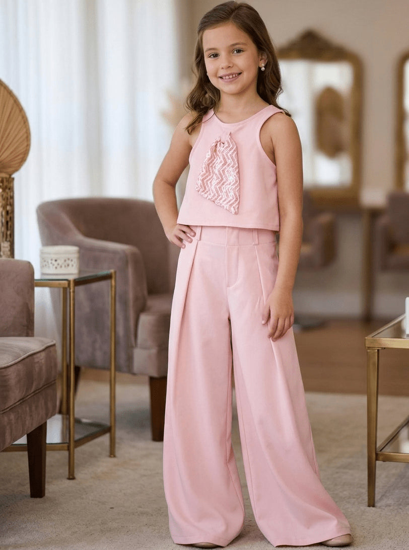 TOP GLITTER CON PANTALONE PALAZZO ROSA - Noi da piccoli