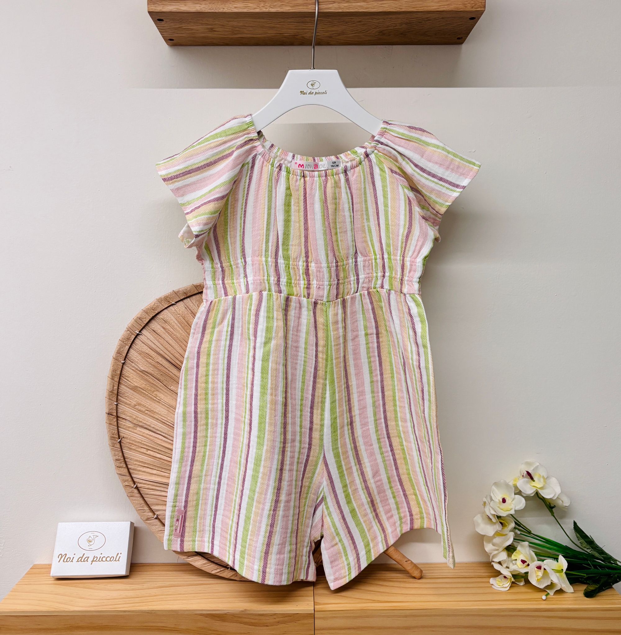 TUTA CORTA IN COTONE A RIGHE ROSA - Noi da piccoli