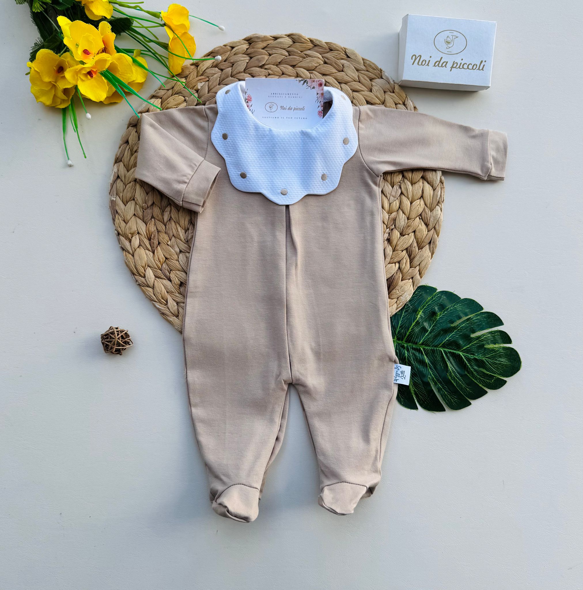 TUTINA 100 % COTONE BEIGE COLLETTO ONDULATO POIS - Noi da piccoli