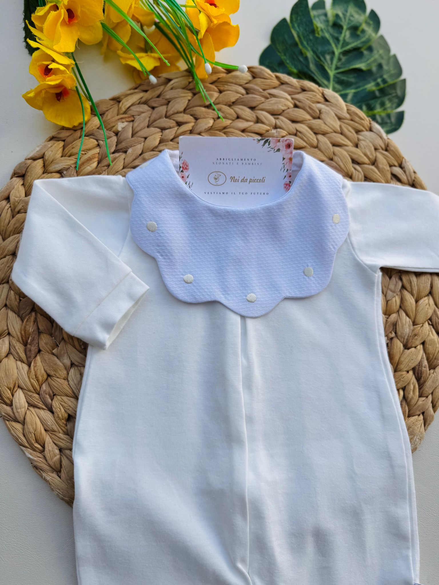 TUTINA 100 % COTONE BIANCO COLLETTO ONDULATO POIS - Noi da piccoli