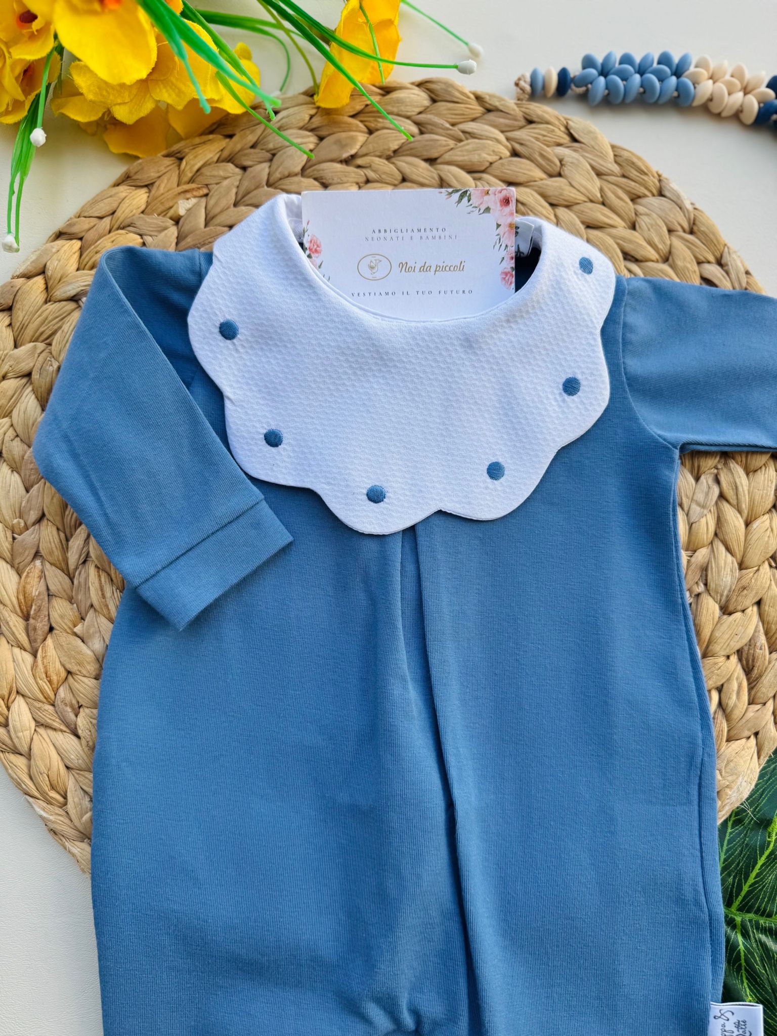 TUTINA 100 % COTONE BLU COLLETTO ONDULATO POIS - Noi da piccoli