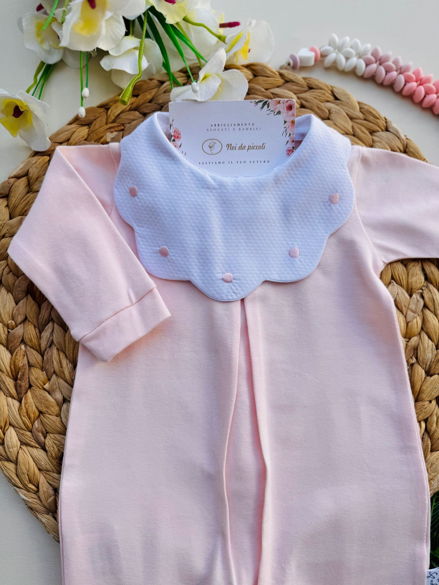 TUTINA 100 % COTONE ROSA COLLETTO ONDULATO POIS - Noi da piccoli