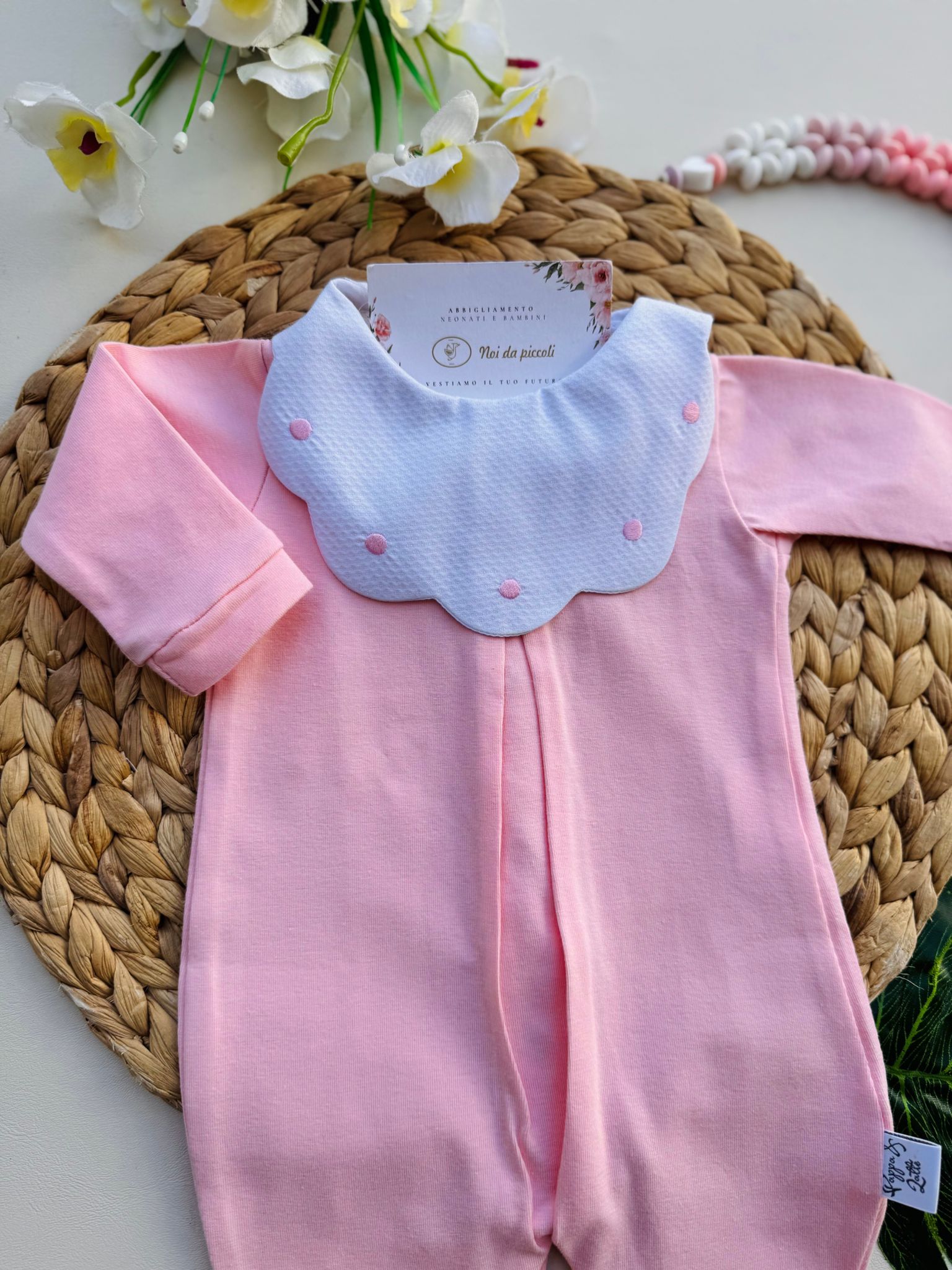 TUTINA 100 % COTONE ROSA COLLETTO ONDULATO POIS - Noi da piccoli