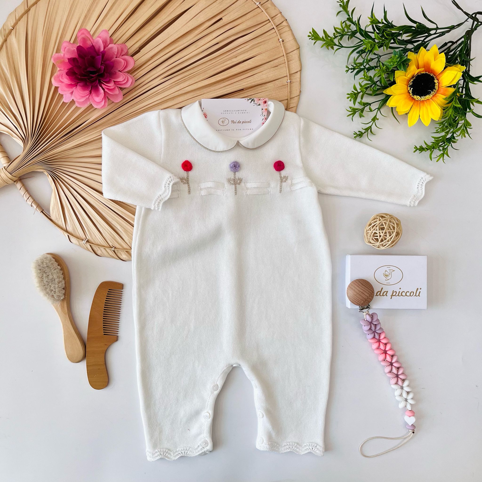 TUTINA 100% FILO DI COTONE CON FIORELLINI ROSA E LILLA - Noi da piccoli