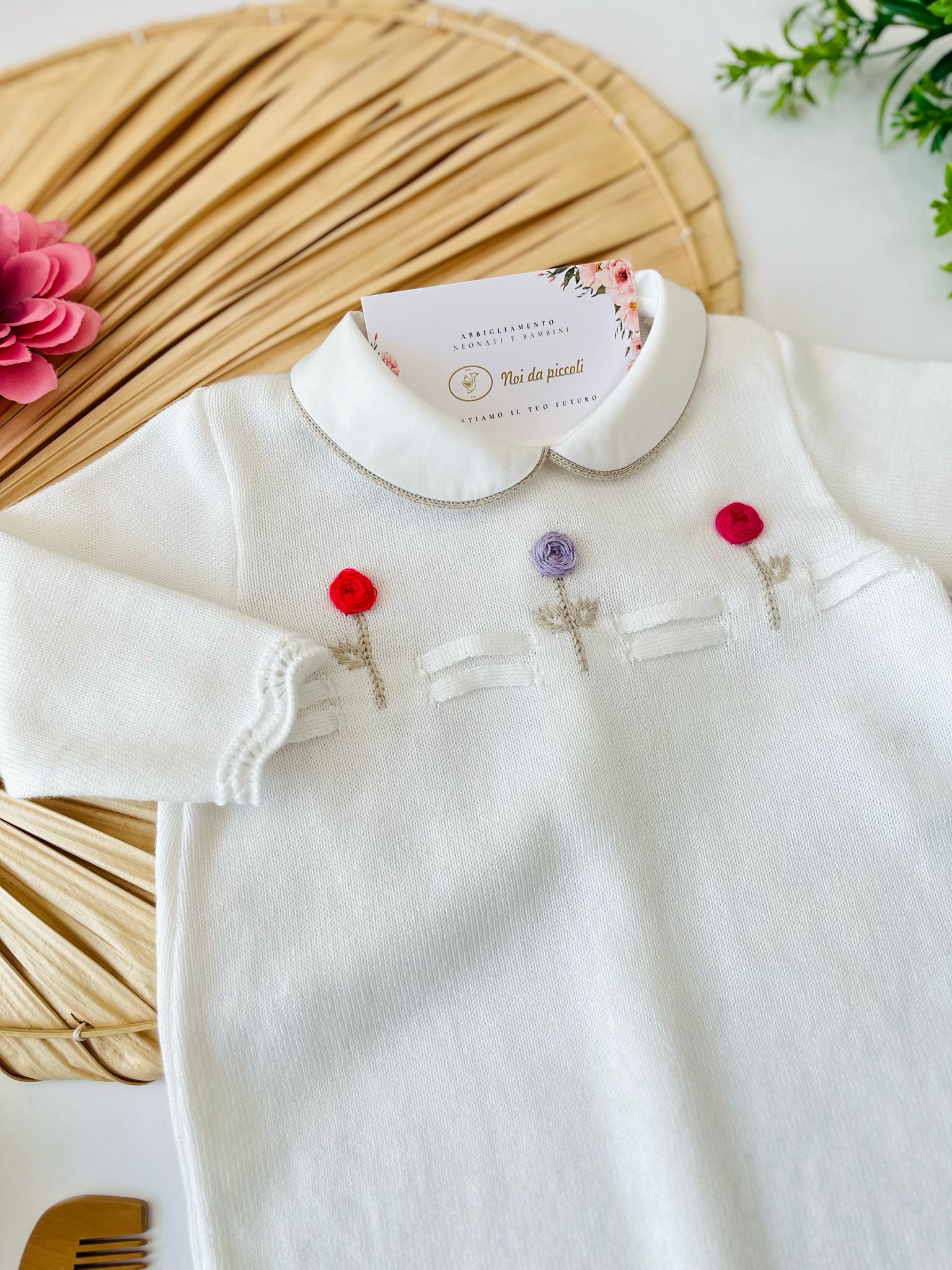 TUTINA 100% FILO DI COTONE CON FIORELLINI ROSA E LILLA - Noi da piccoli