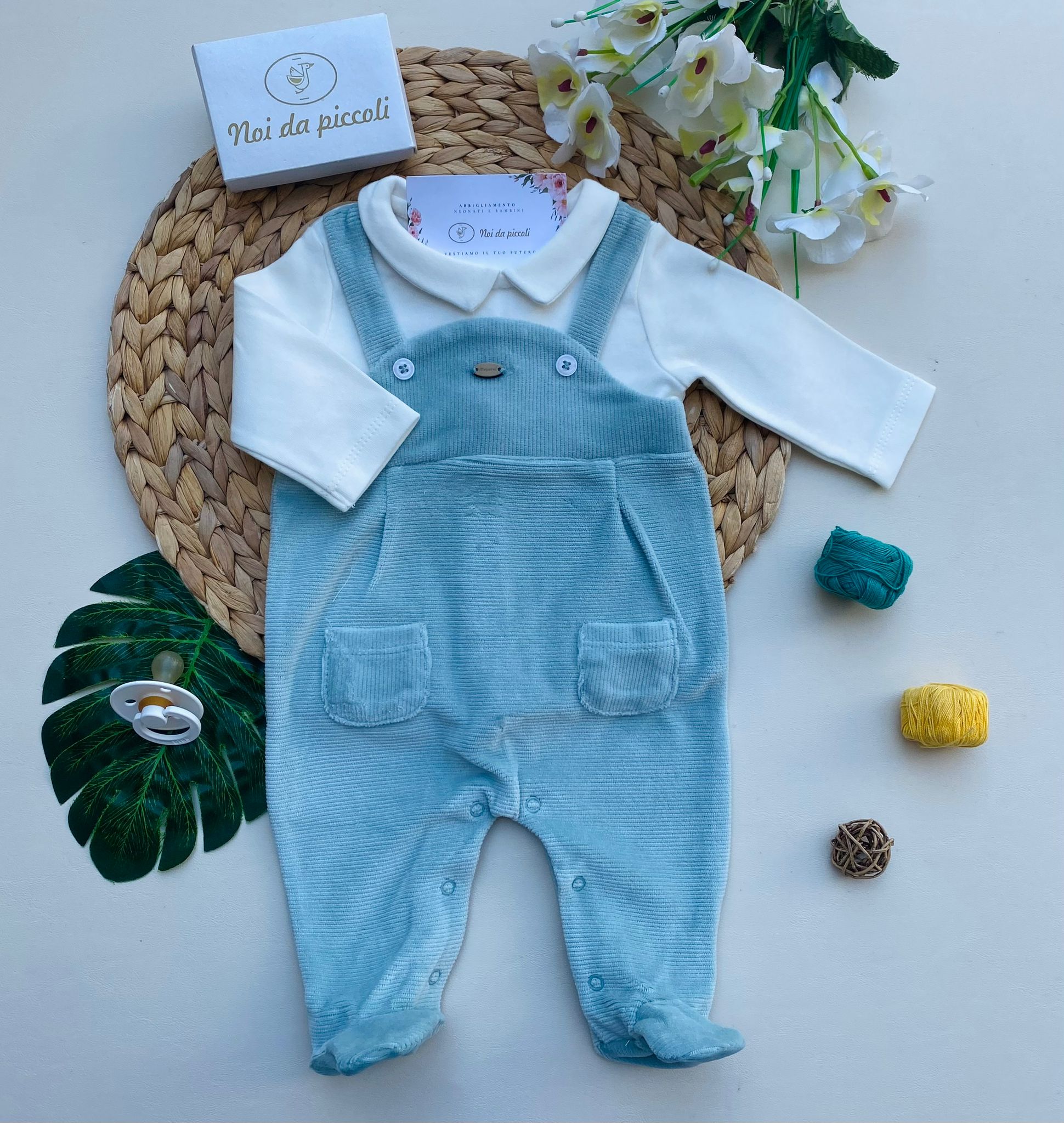 TUTINA A FINTA SALOPETTE CINIGLIA VERDE ACQUA - Noi da piccoli