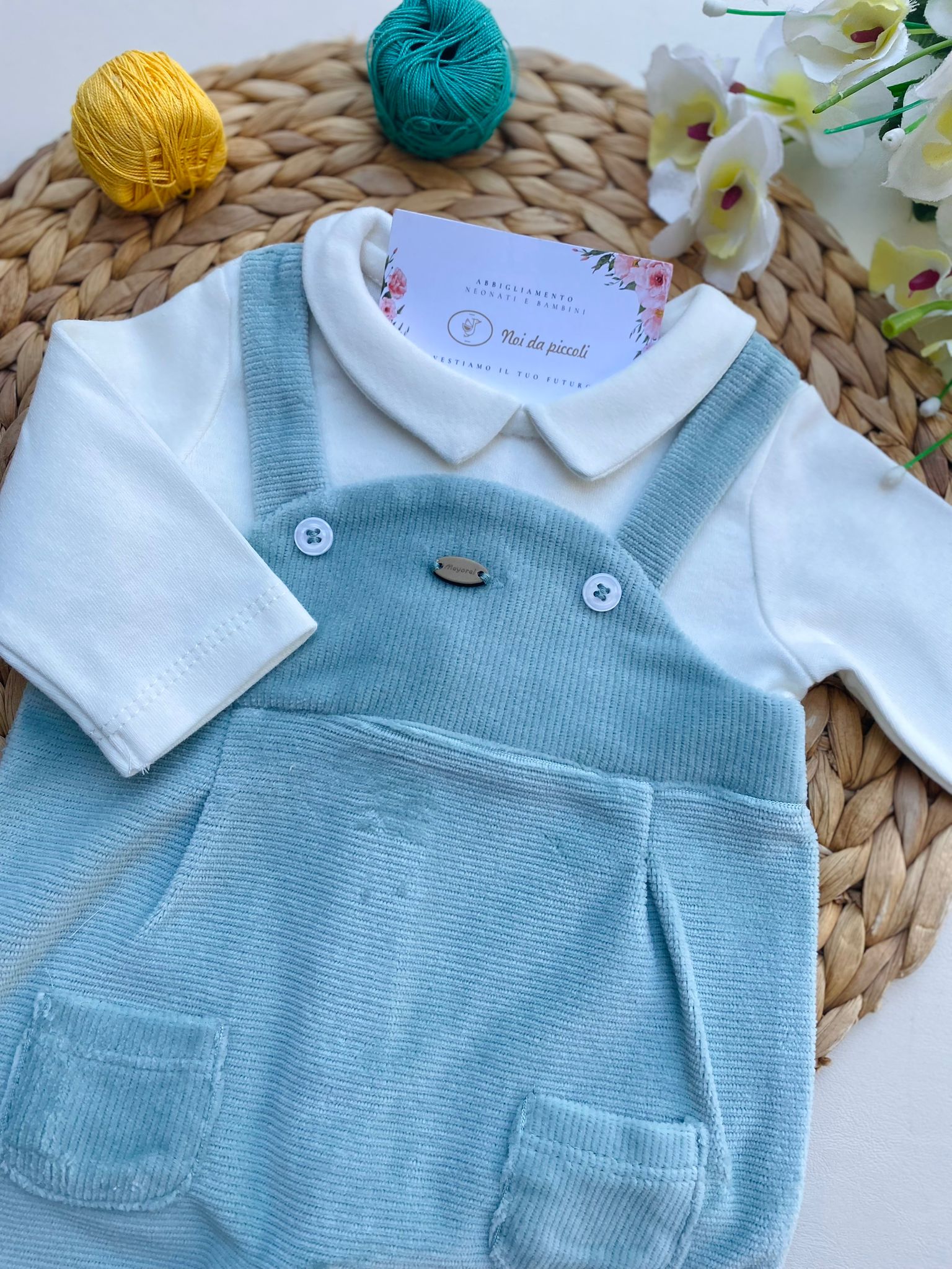 TUTINA A FINTA SALOPETTE CINIGLIA VERDE ACQUA - Noi da piccoli