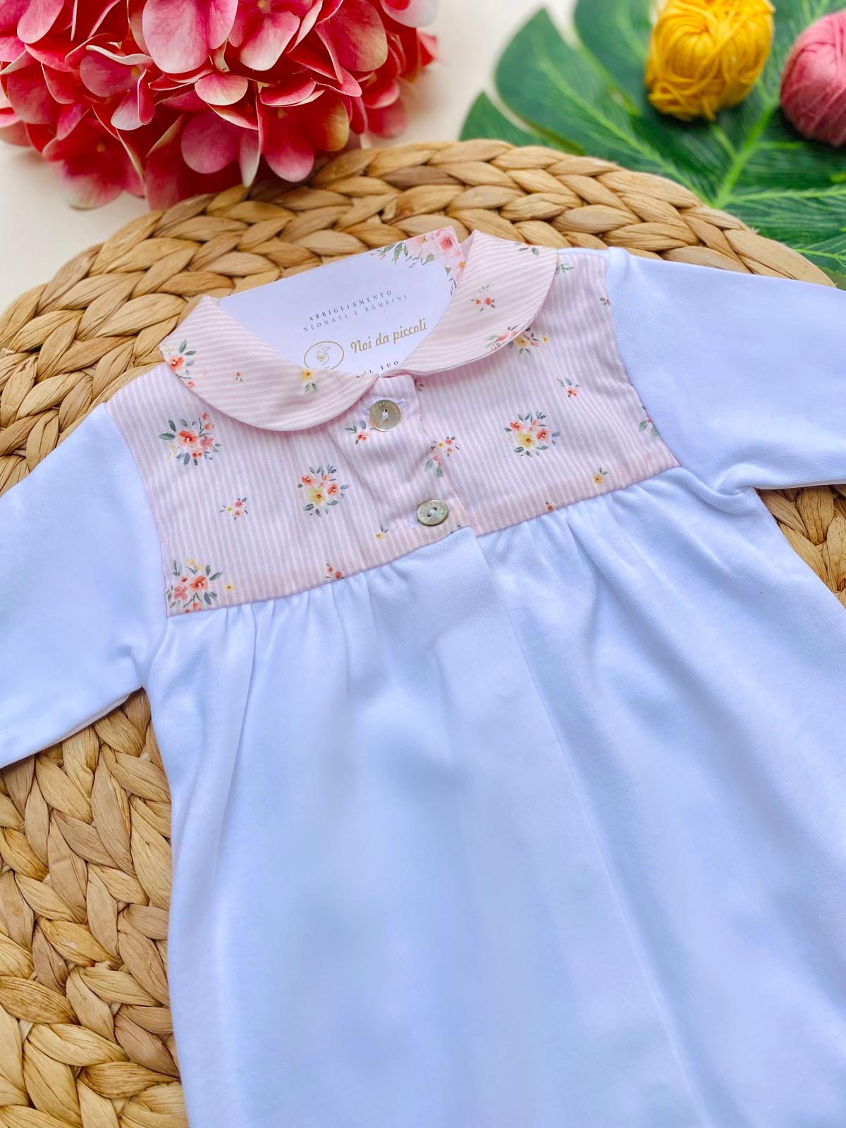 TUTINA ANTIPANICO BIANCA E ROSA A RIGHE CON FIORELLINI - Noi da piccoli