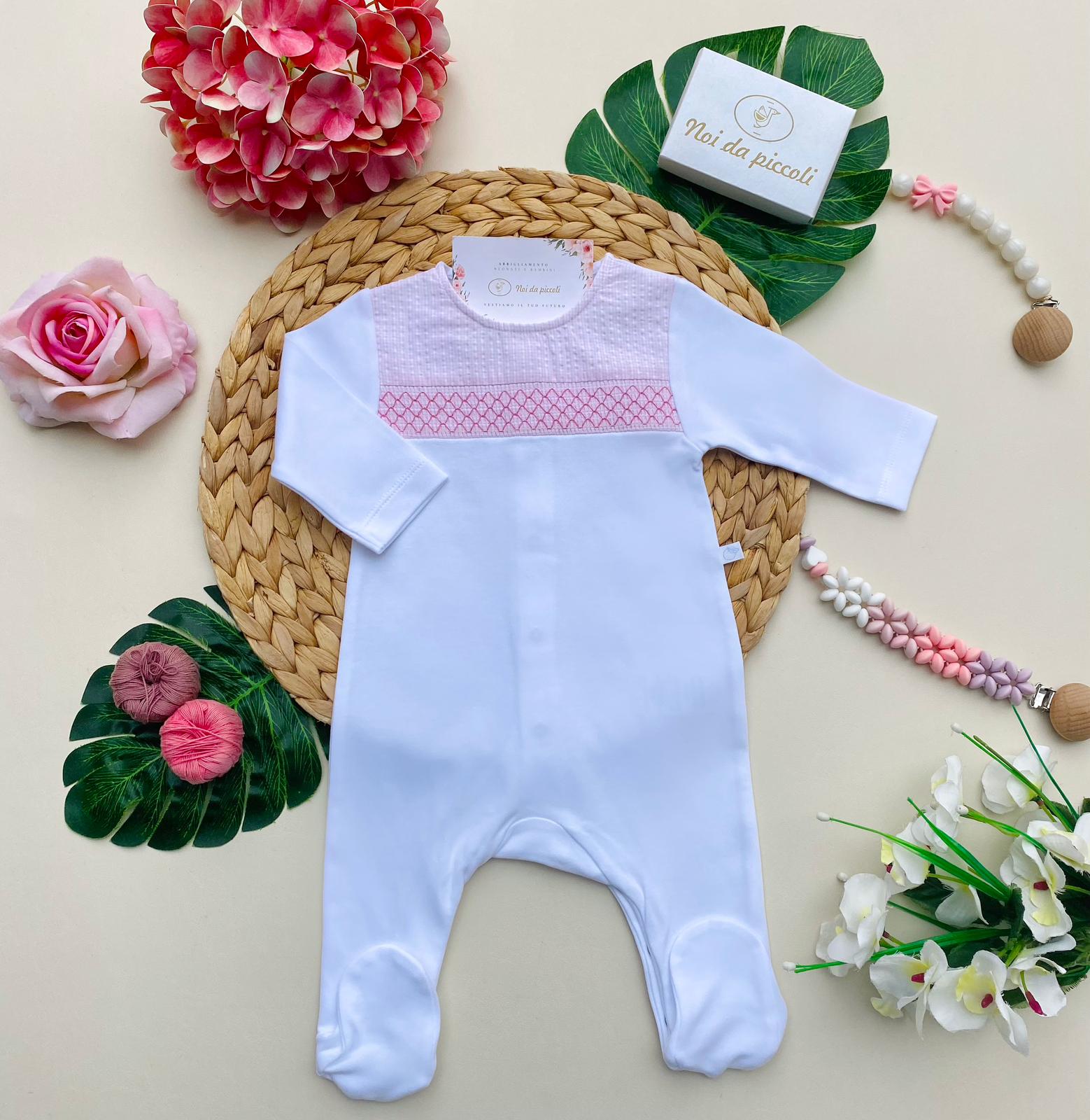 TUTINA ANTIPANICO BIANCO E ROSA CON RICAMINI - Noi da piccoli