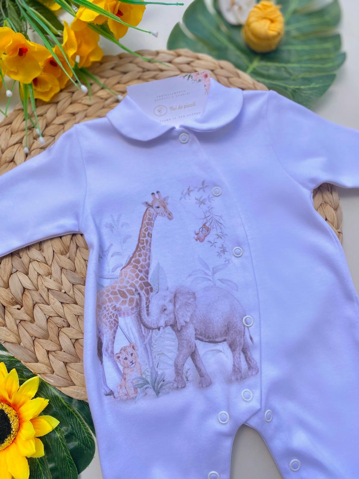 TUTINA ANTIPANICO CALDO COTONE BIANCO CON PERSONAGGI SAVANA - Noi da piccoli