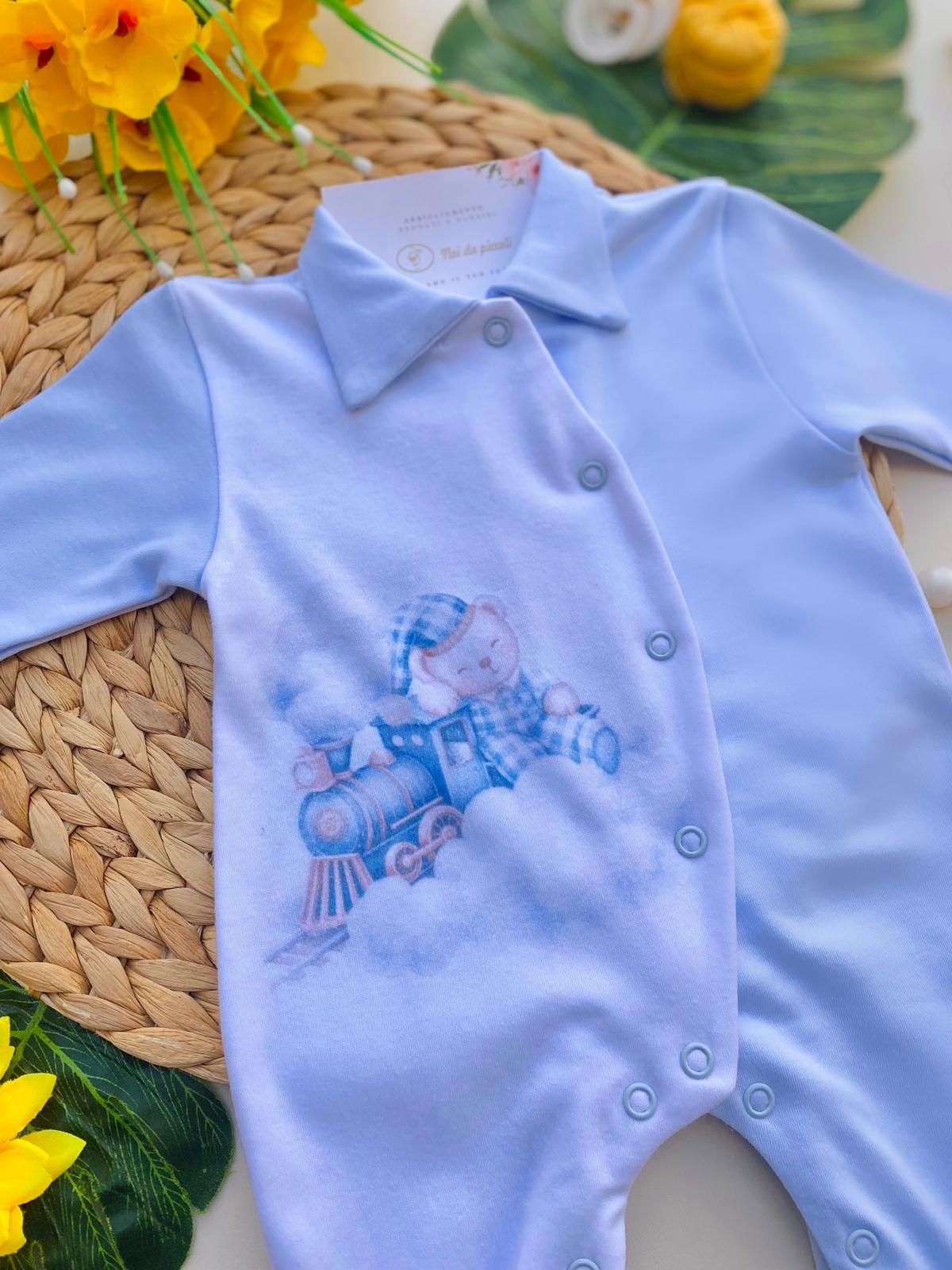 TUTINA ANTIPANICO CALDO COTONE BIANCO E CIELO CON ORSETTO - Noi da piccoli