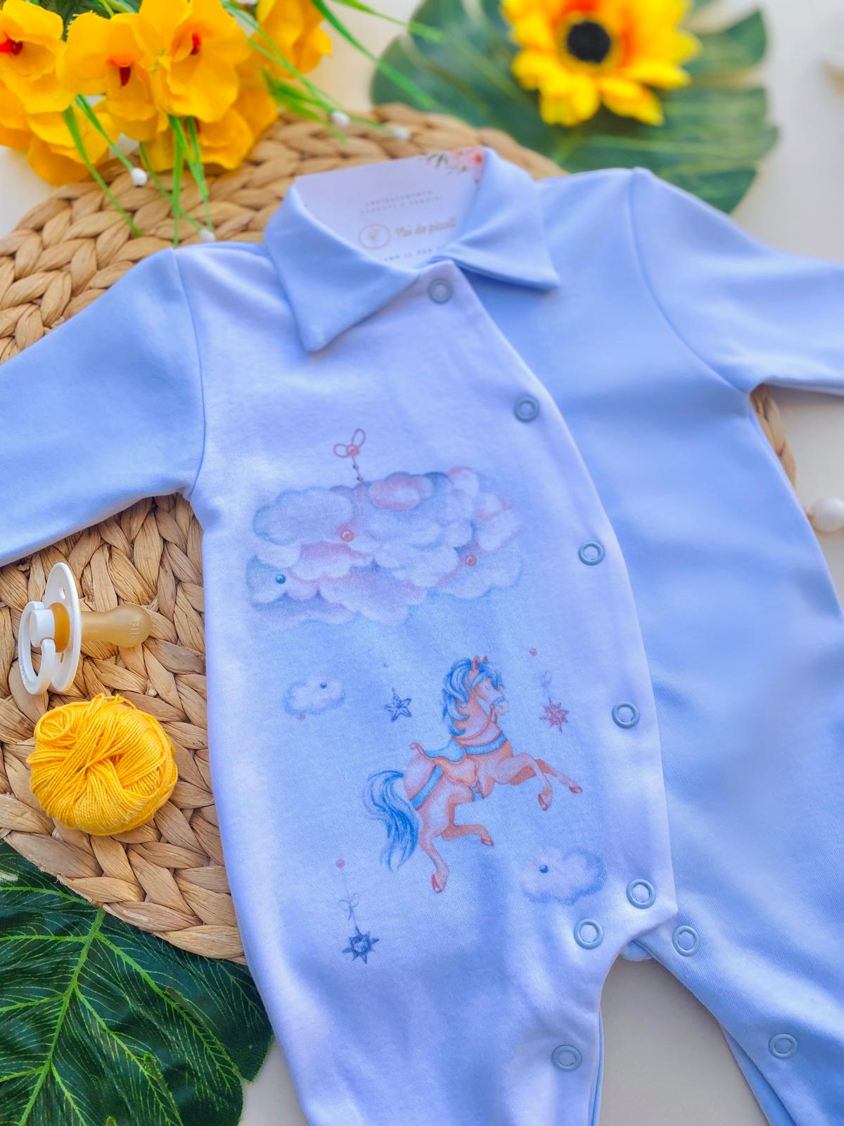 TUTINA ANTIPANICO CALDO COTONE CIELO E BIANCO CON CAVALLUCCIO E NUVOLETTE - Noi da piccoli