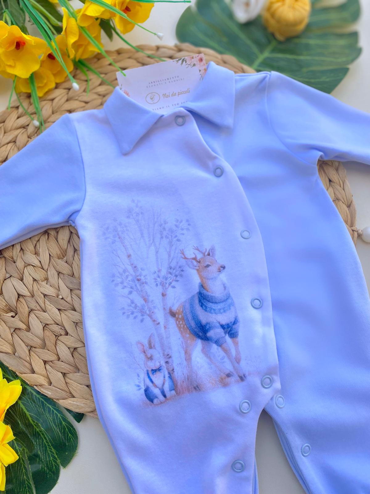 TUTINA ANTIPANICO CALDO COTONE CIELO E BIANCO CON CERVO E FOGLIOLINE - Noi da piccoli