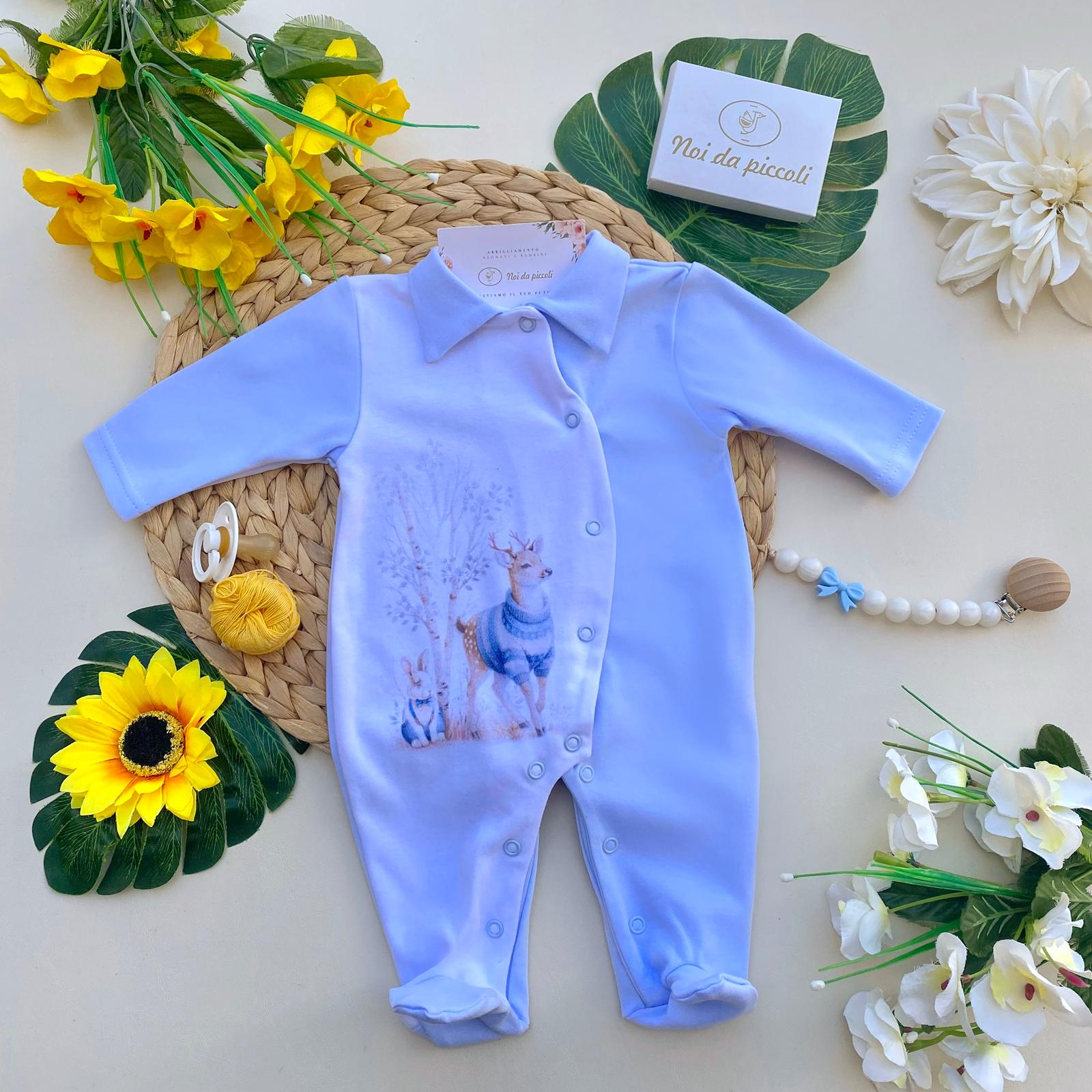 TUTINA ANTIPANICO CALDO COTONE CIELO E BIANCO CON CERVO E FOGLIOLINE - Noi da piccoli