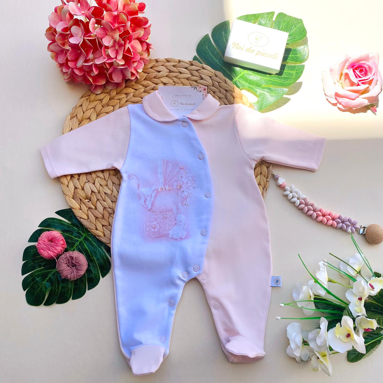 TUTINA ANTIPANICO CALDO COTONE ROSA E BIANCO CON CARROZZINA E CONIGLIETTO - Noi da piccoli