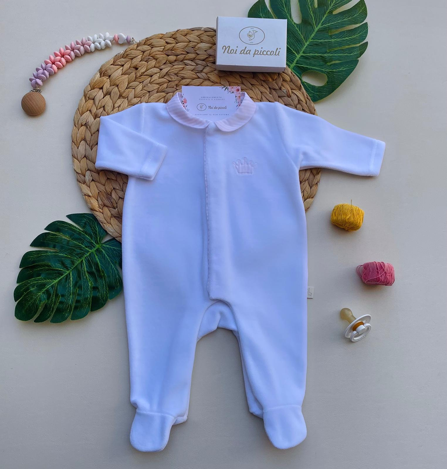 TUTINA ANTIPANICO CON COLLETTO A RIGHE CINIGLIA BIANCO ROSA - Noi da piccoli