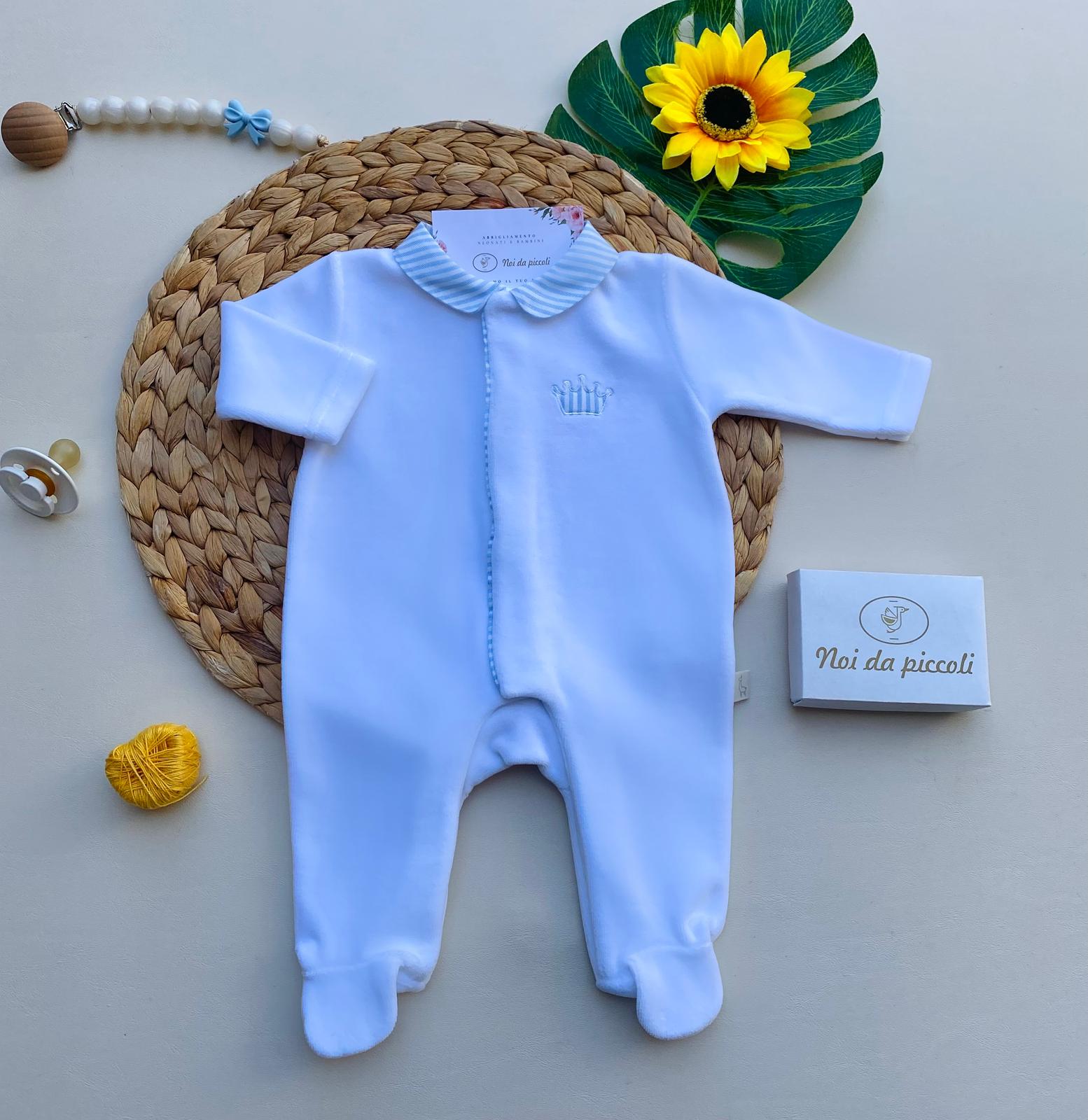 TUTINA ANTIPANICO CON COLLETTO RIGATO CINIGLIA BIANCO CIELO - Noi da piccoli