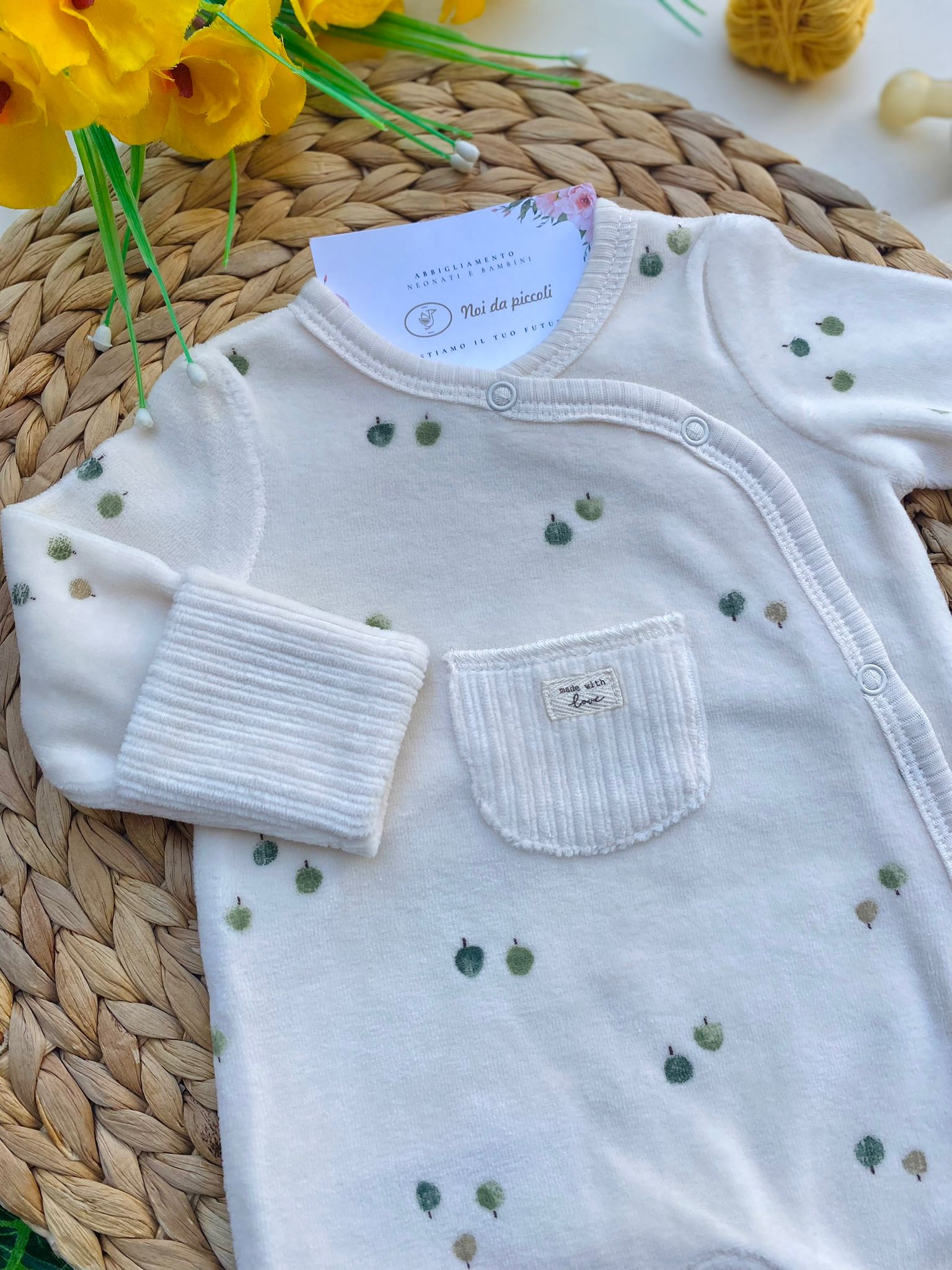 TUTINA ANTIPANICO CON DISEGNINI VERDI CINIGLIA PANNA - Noi da piccoli