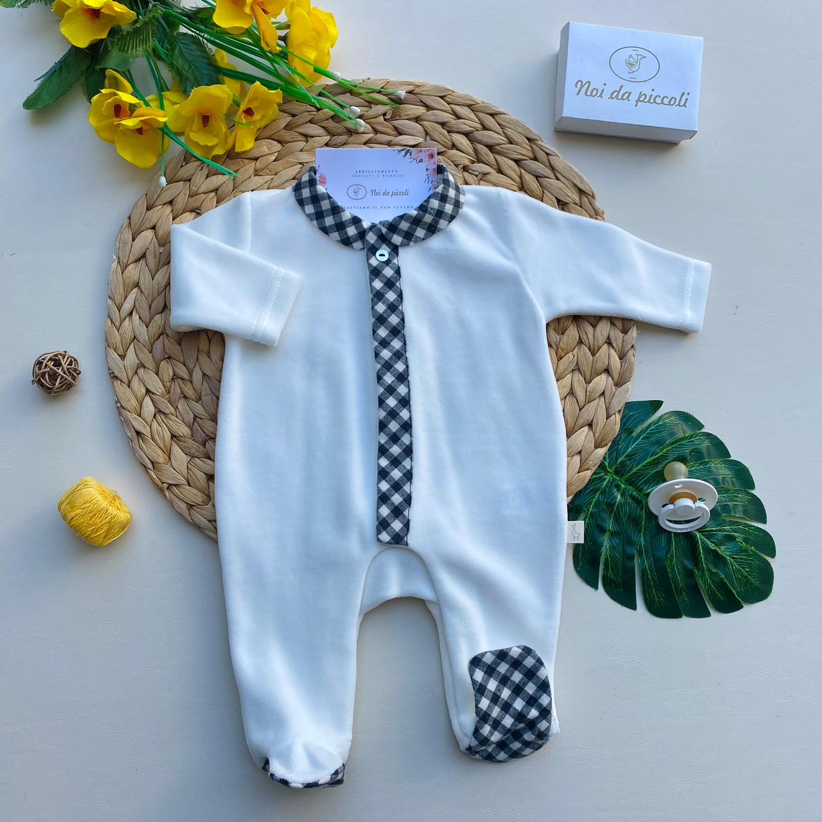 TUTINA ANTIPANICO CON FASCIA CENTRALE E COLLETTO A QUADRONI CINIGLIA BIANCO - Noi da piccoli