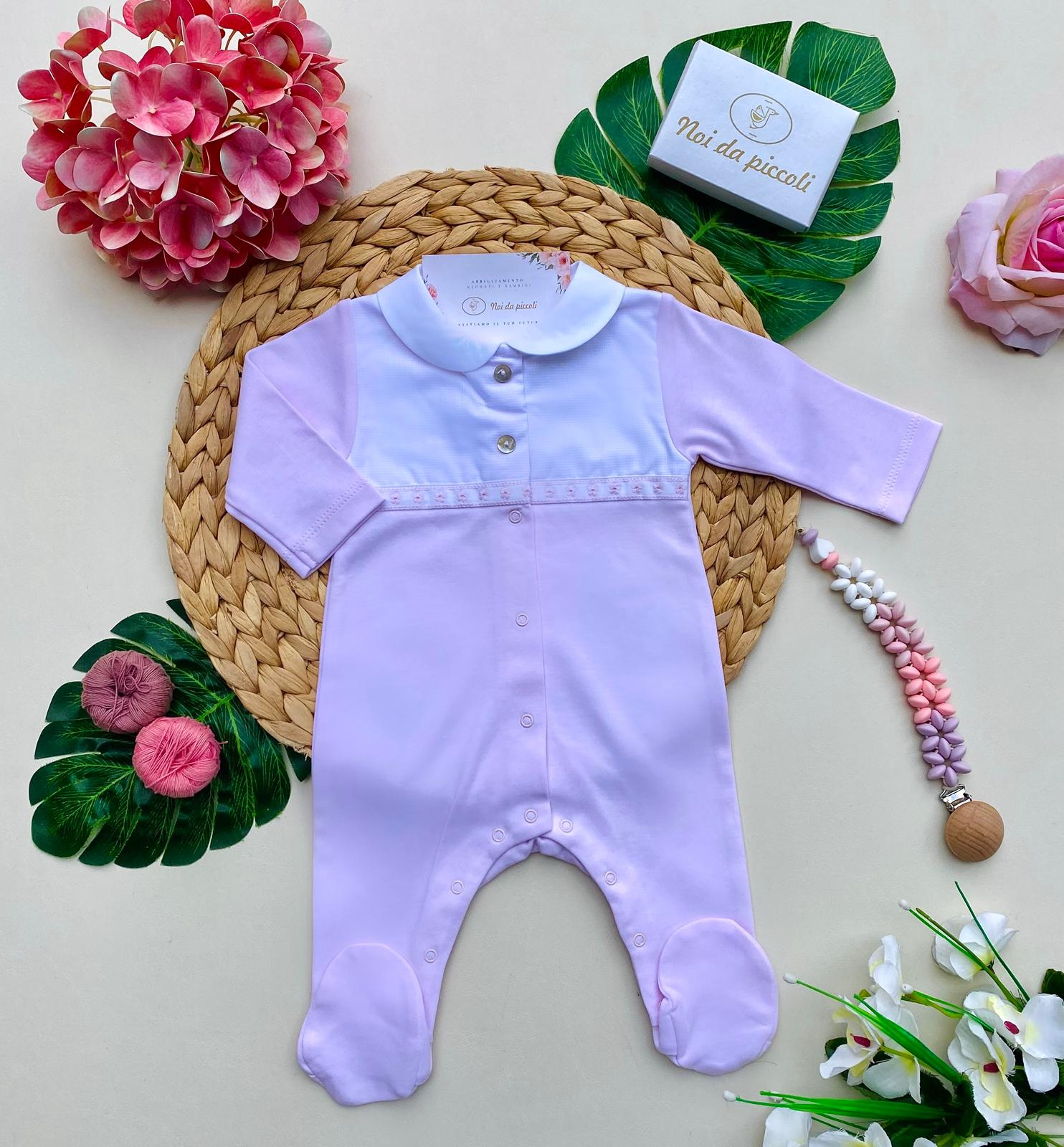 TUTINA ANTIPANICO ROSA E BIANCO CON BOTTONCINI IN MADREPERLA - Noi da piccoli