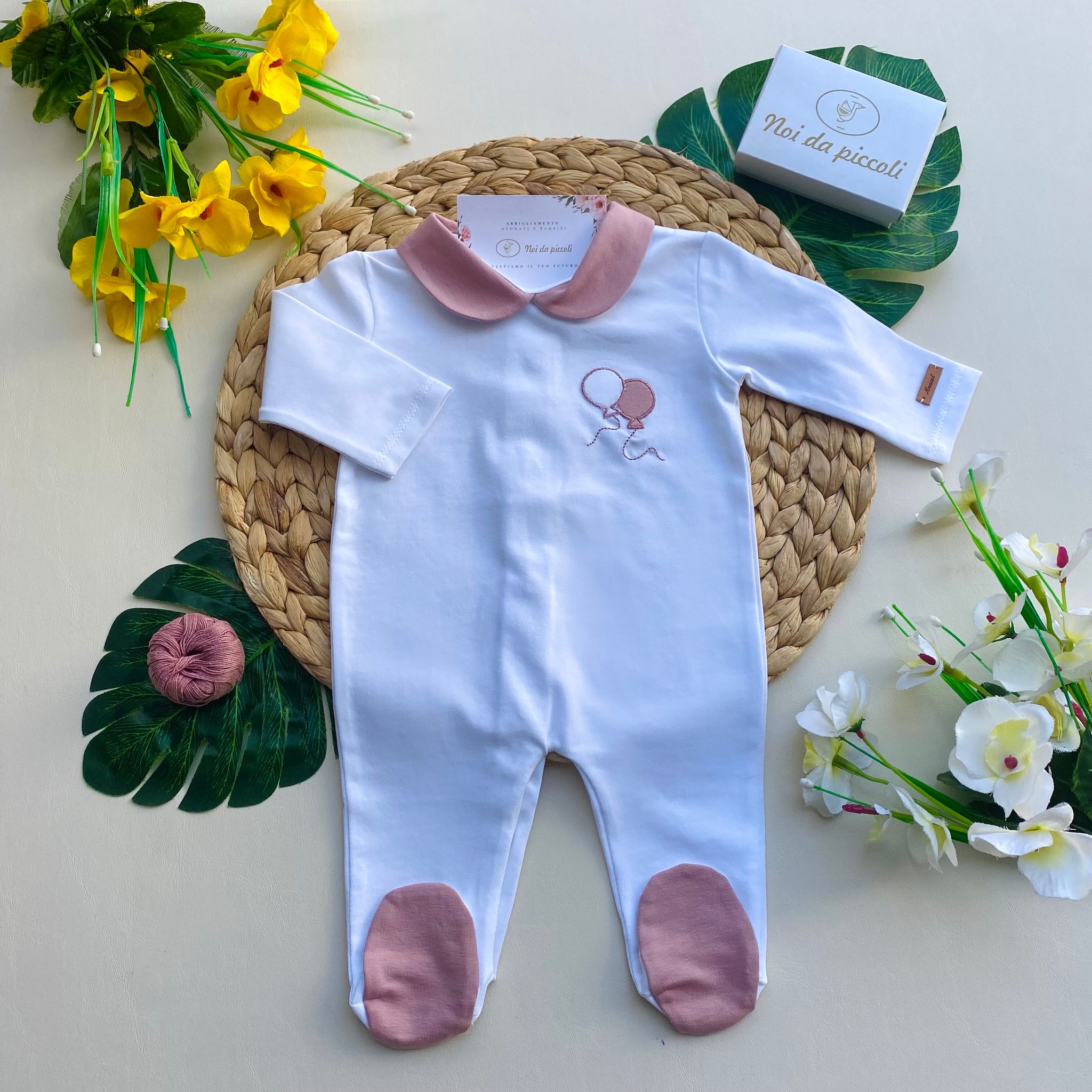TUTINA BIANCA CON COLLETTO E PALLONCINI ROSA - Noi da piccoli