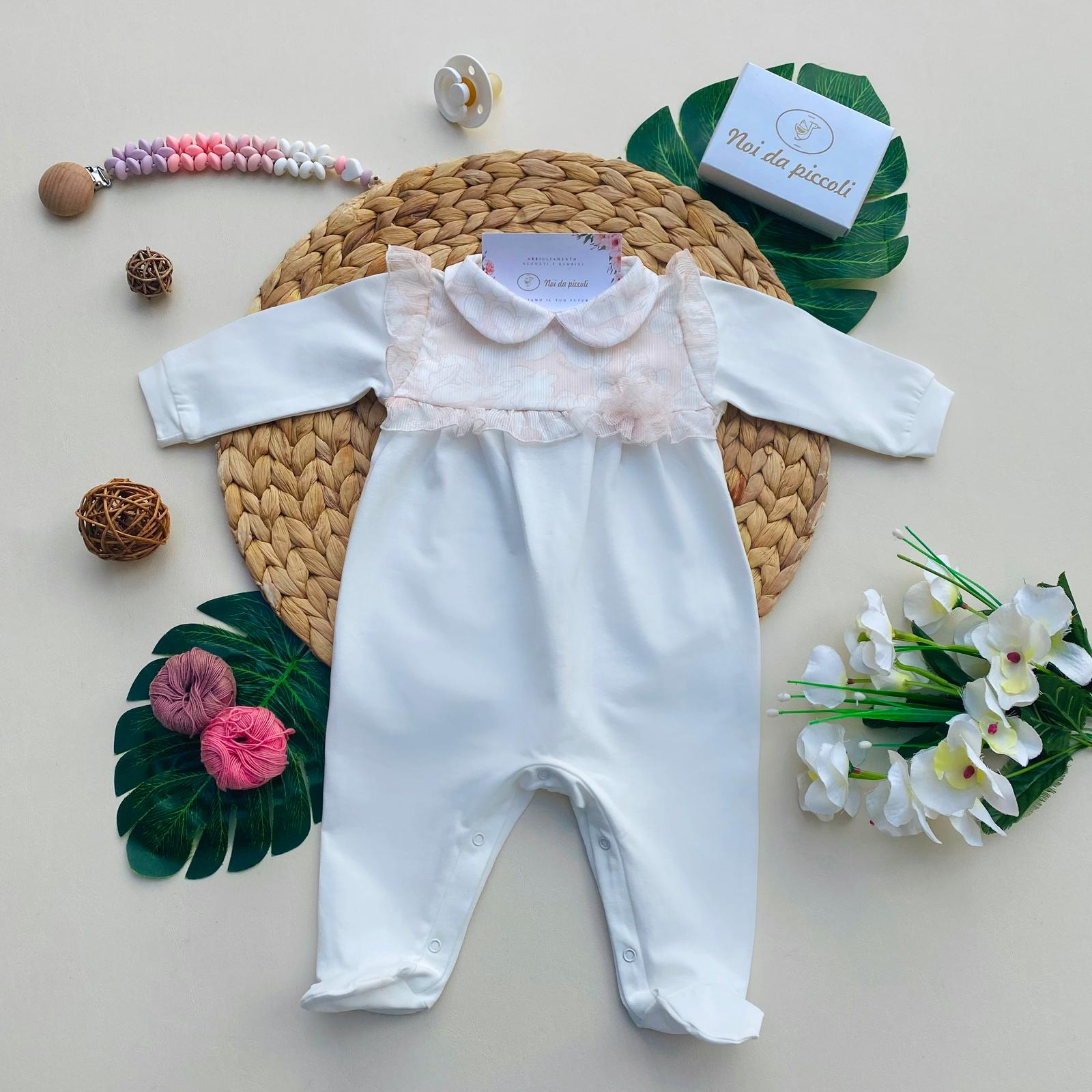 TUTINA BIANCA CON DISEGNINI BIANCO E ROSA - Noi da piccoli