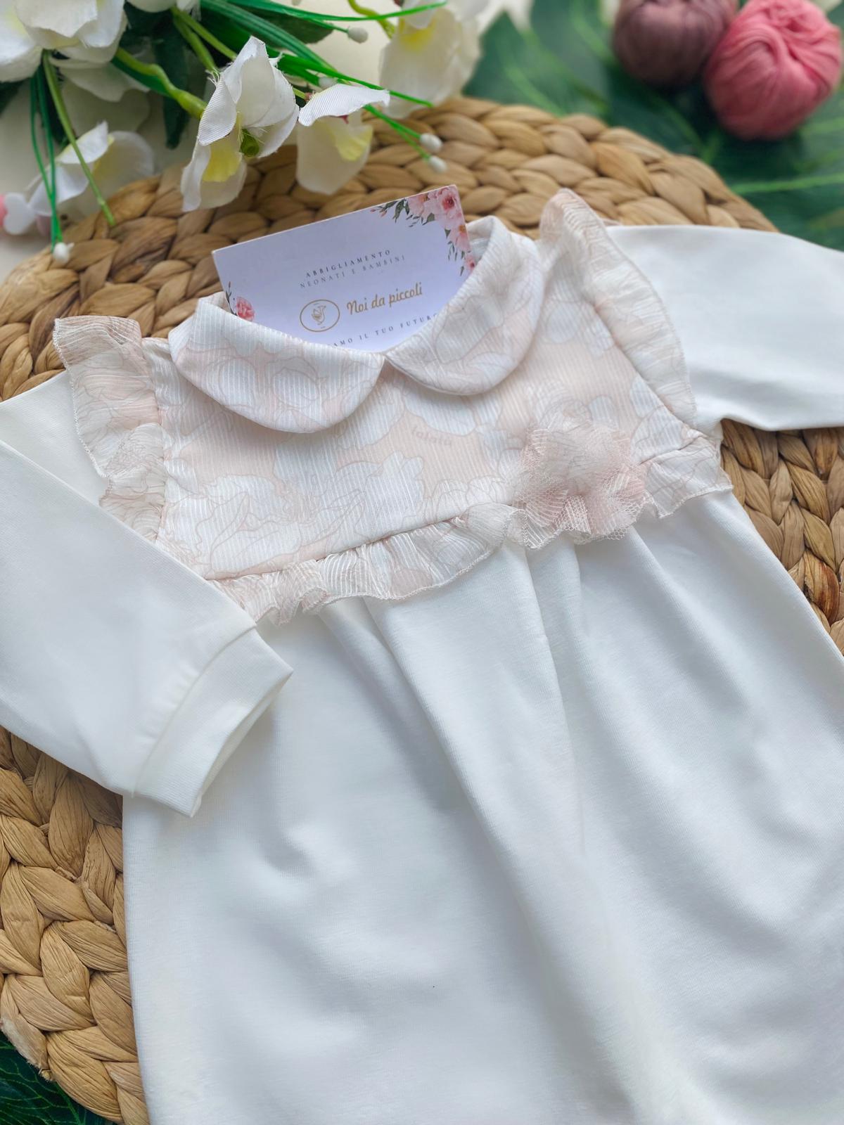 TUTINA BIANCA CON DISEGNINI BIANCO E ROSA - Noi da piccoli