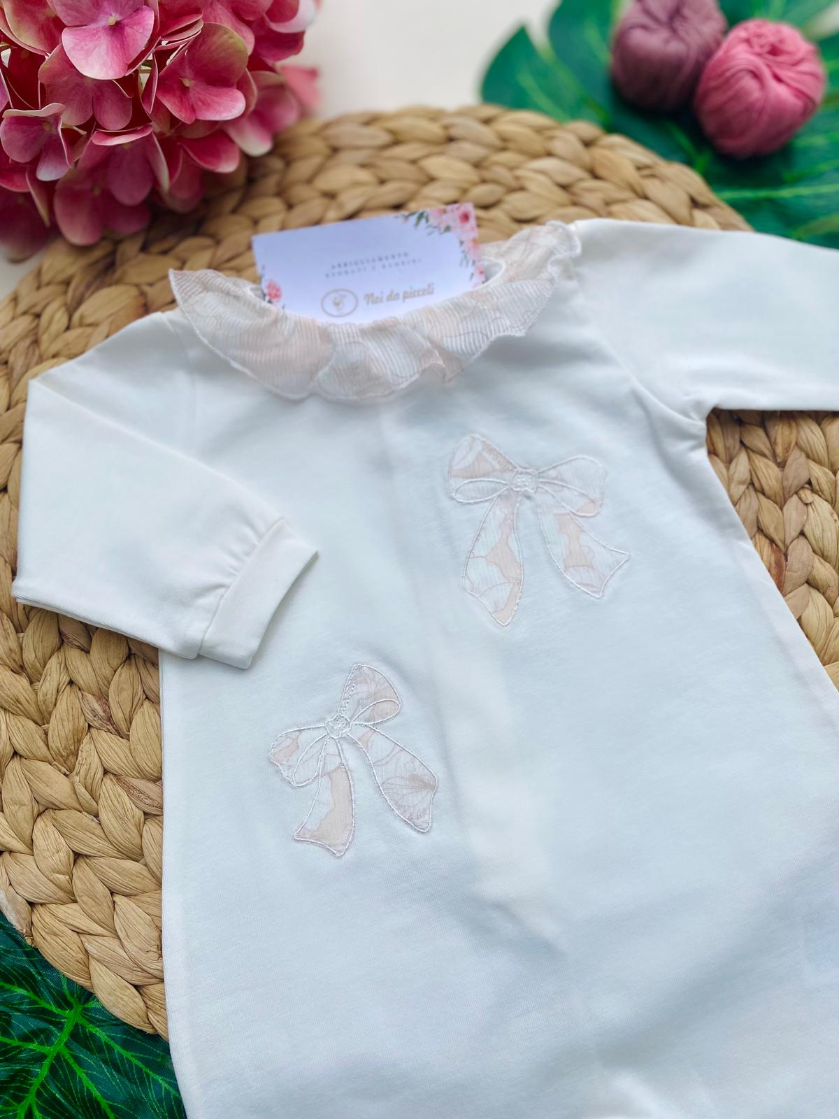 TUTINA BIANCA CON FIOCCHETTINI E COLLETTO A VOILAT - Noi da piccoli