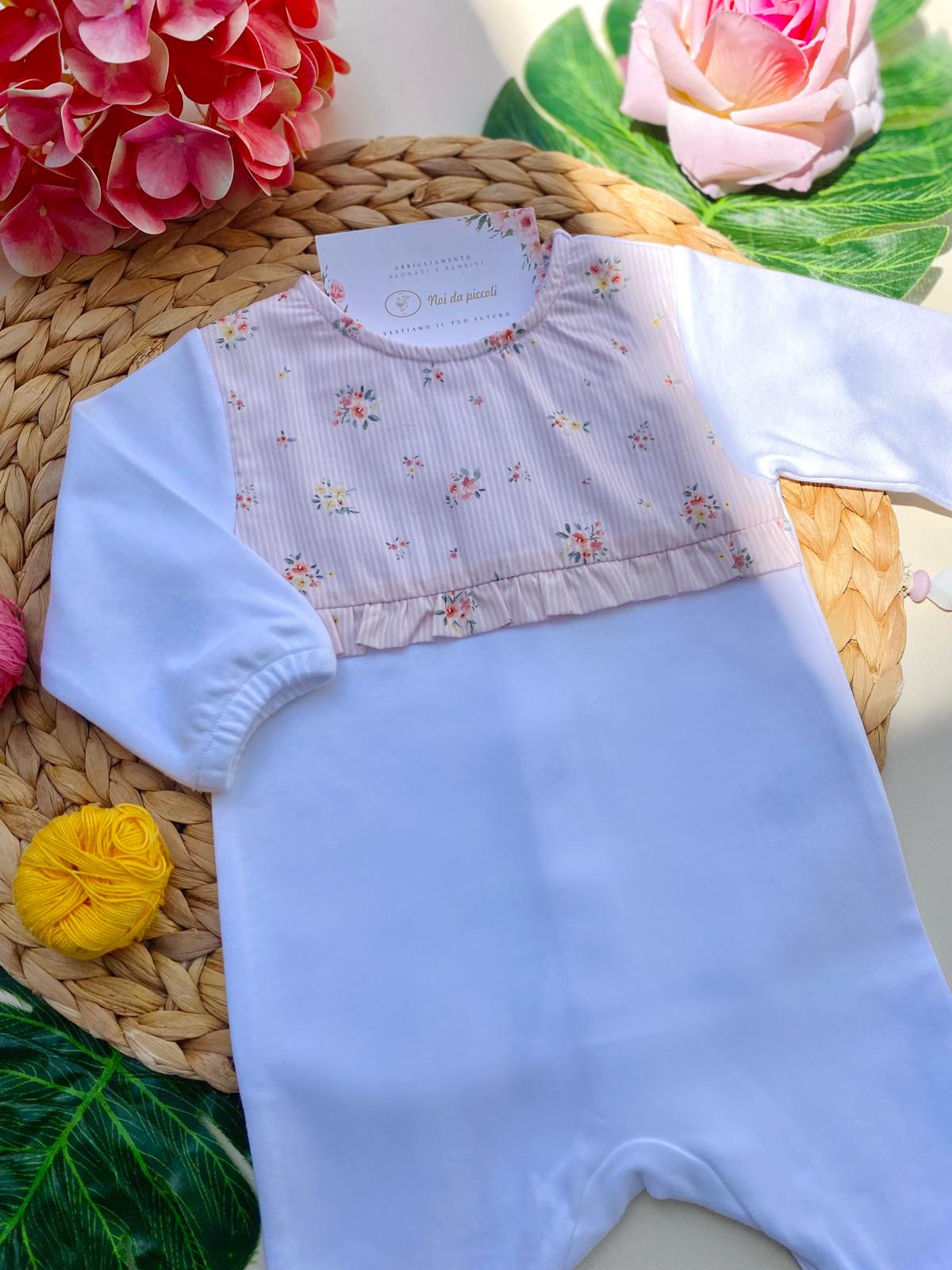 TUTINA BIANCA CON PARTE SUPERIORE ROSA CON FIORELLINI - Noi da piccoli