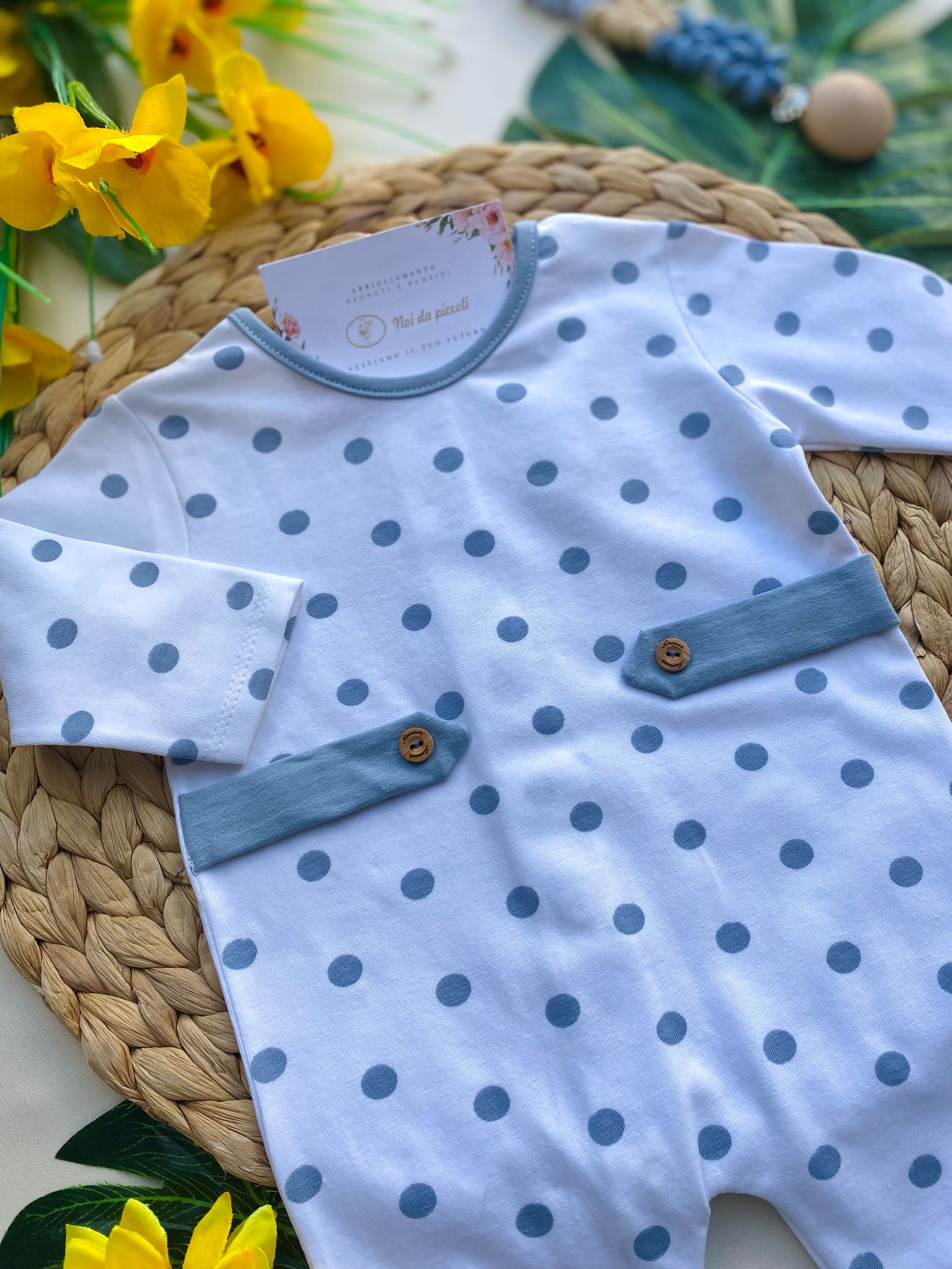 TUTINA BIANCA CON POIS E FASCE LATERALI CIELO - Noi da piccoli