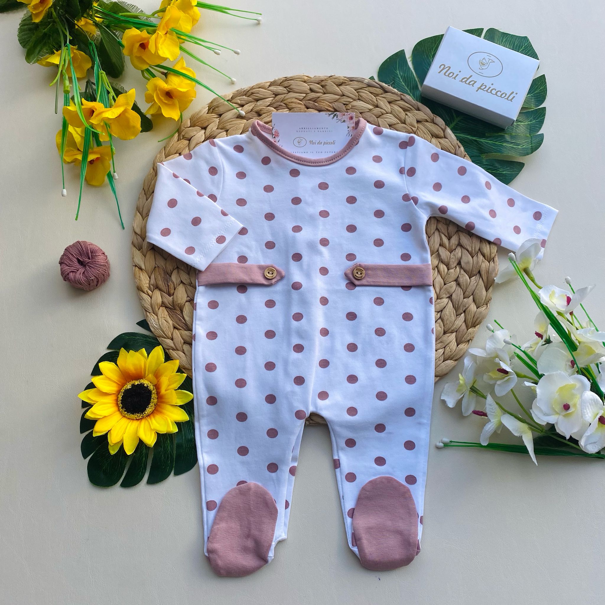 TUTINA BIANCA CON POIS E FASCE LATERALI ROSA - Noi da piccoli