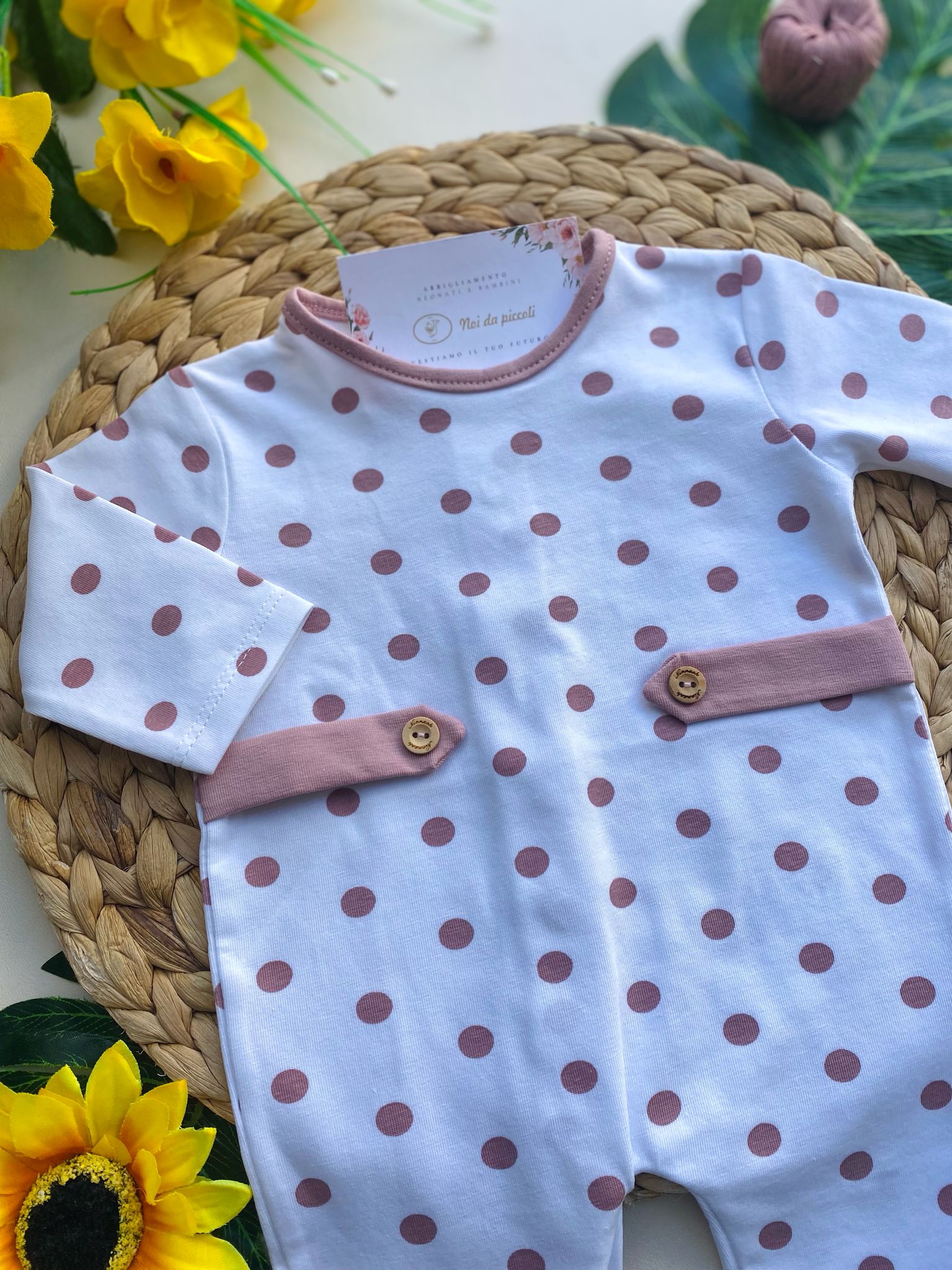 TUTINA BIANCA CON POIS E FASCE LATERALI ROSA - Noi da piccoli