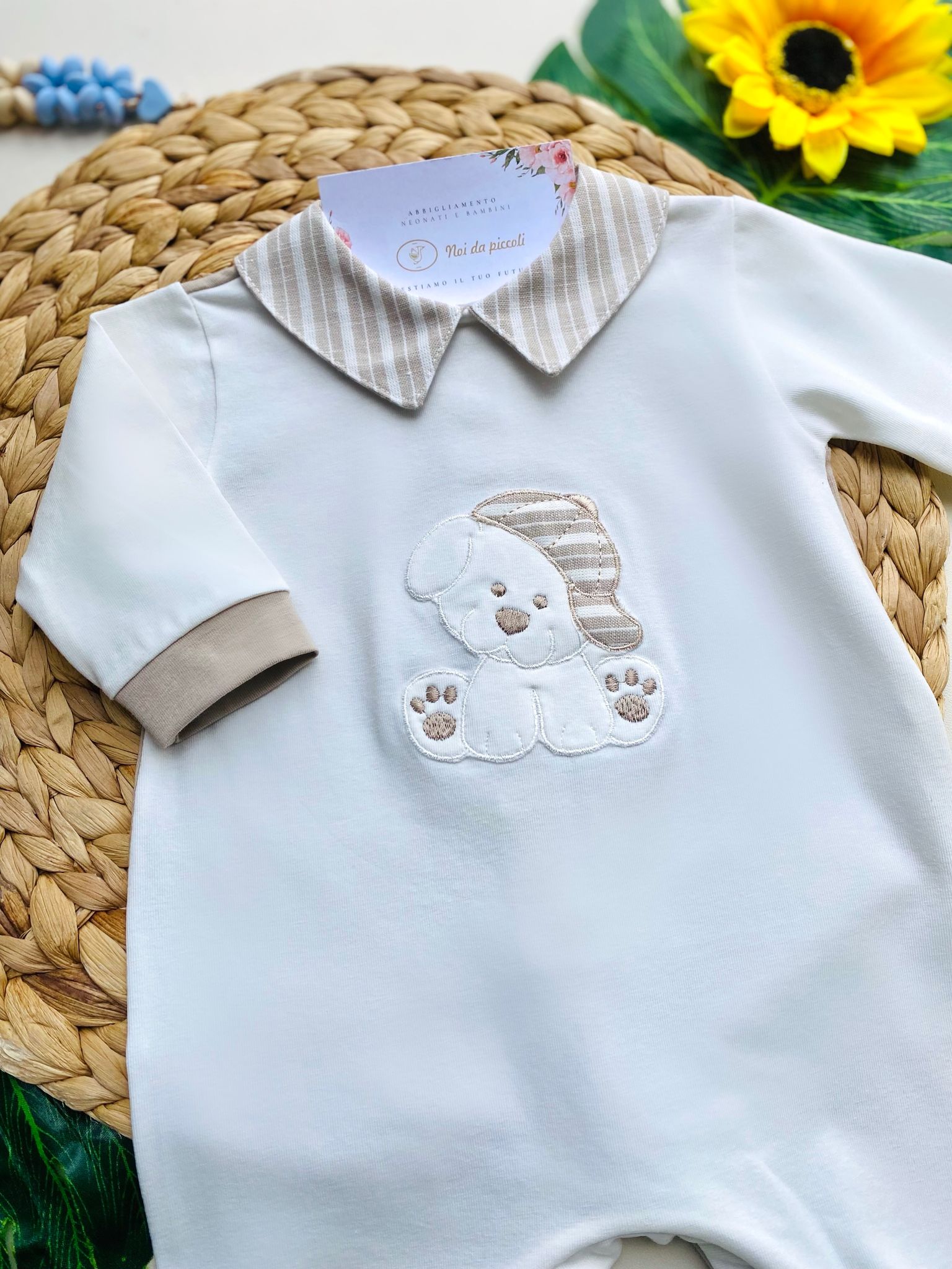 TUTINA BIANCA E BEIGE CON CAGNOLINO - Noi da piccoli