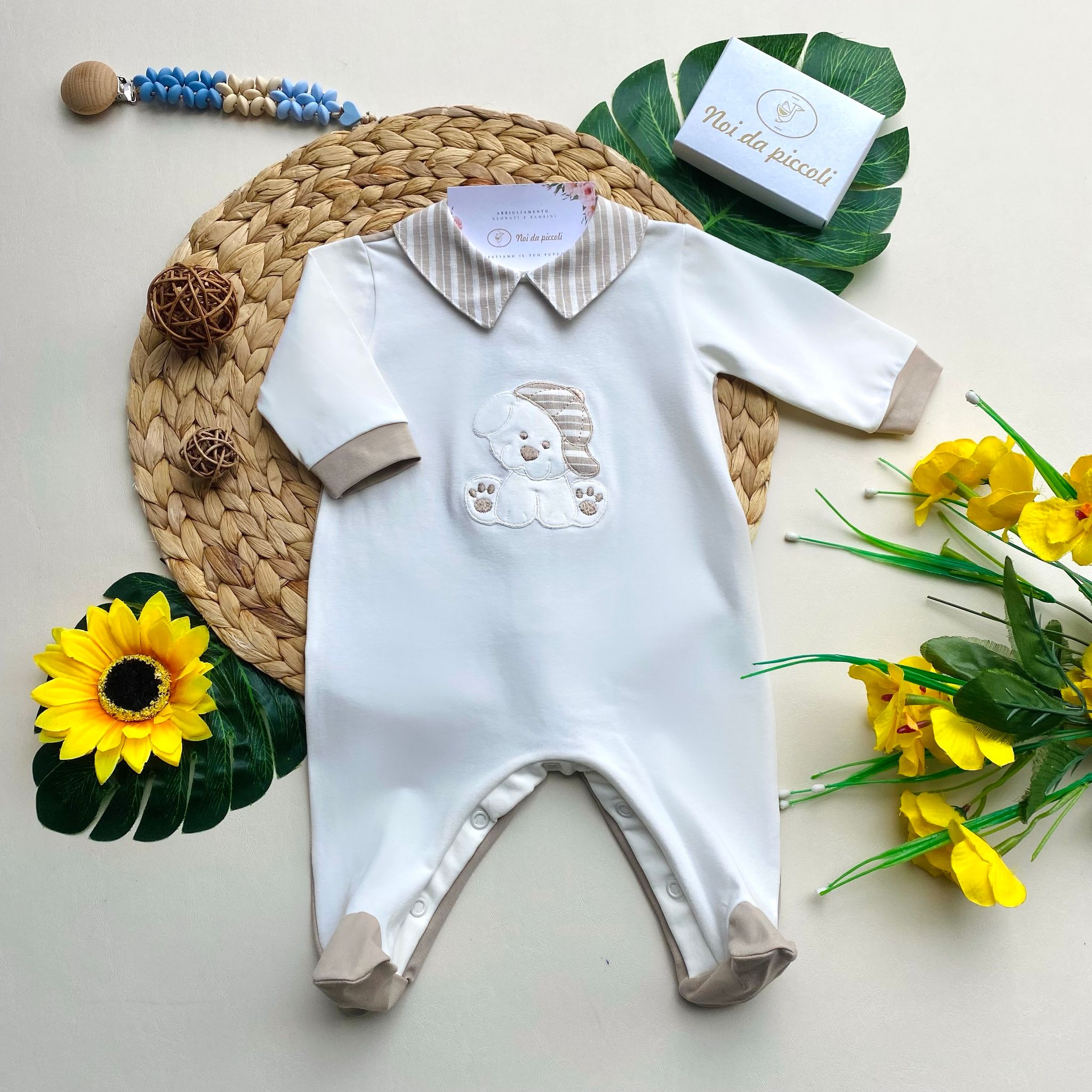 TUTINA BIANCA E BEIGE CON CAGNOLINO - Noi da piccoli