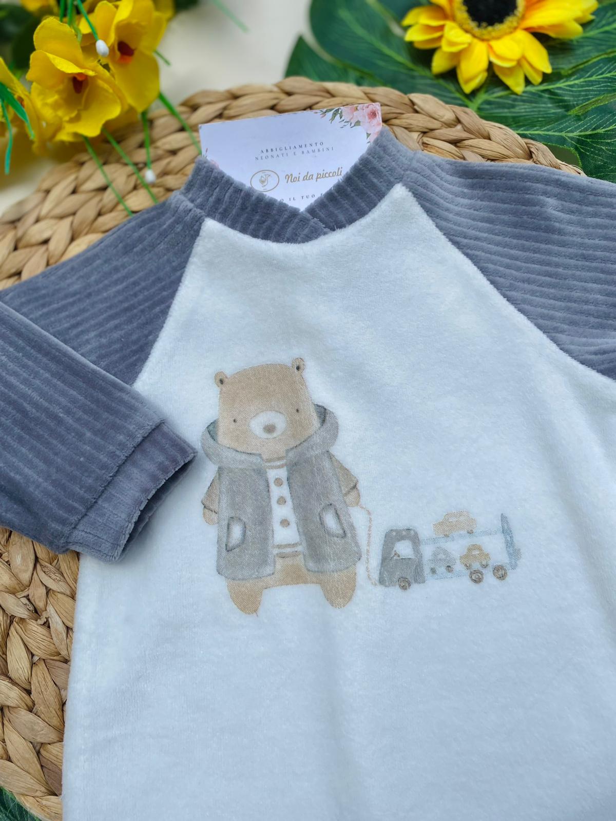 TUTINA CINIGLIA BIANCA CON MANICHE SUL GRIGIO E DISEGNINO CENTRALE - Noi da piccoli