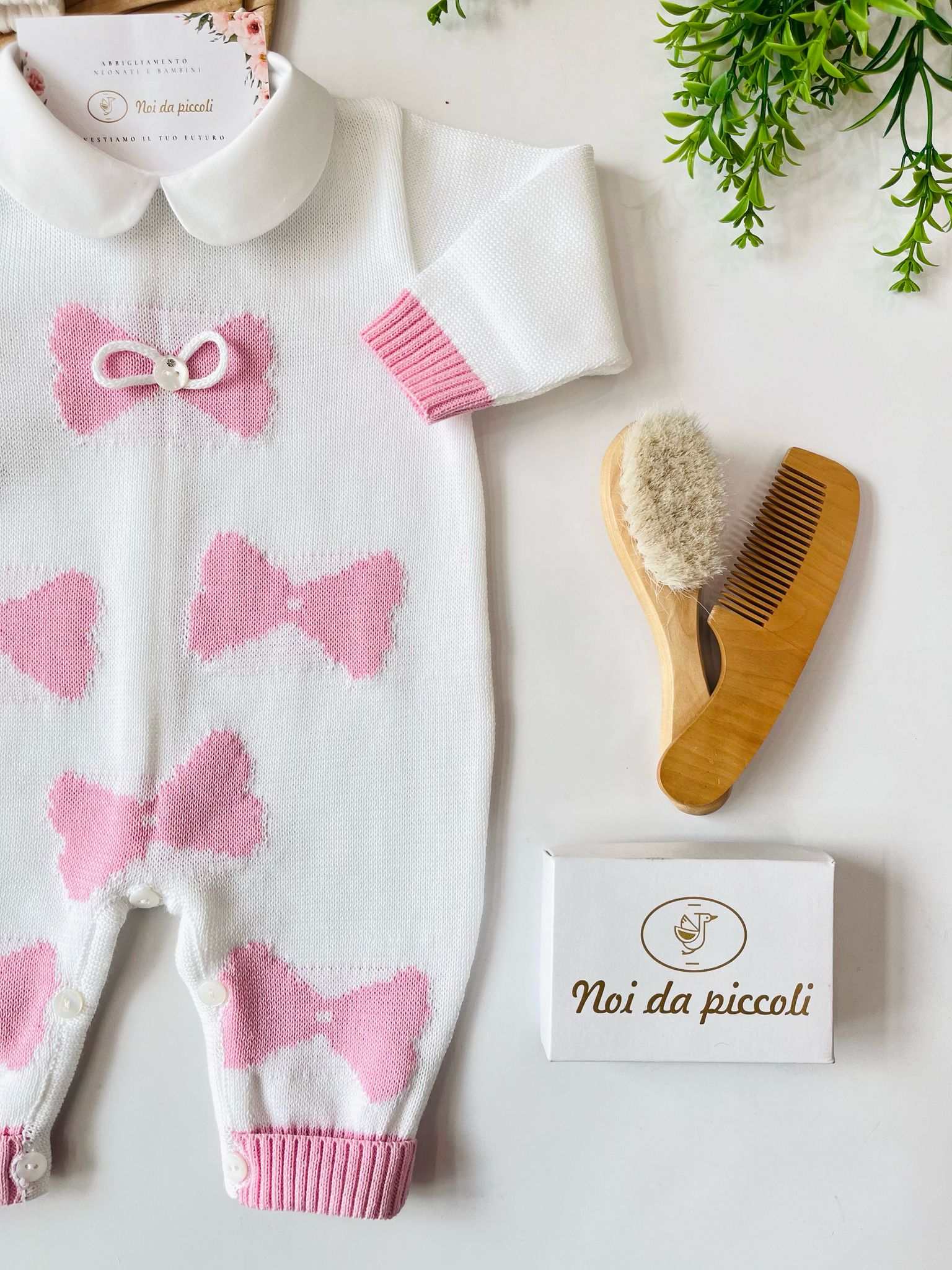 TUTINA CON BABBUCCE 100 % COTONE BIANCA FIOCCHETTI ROSA - Noi da piccoli