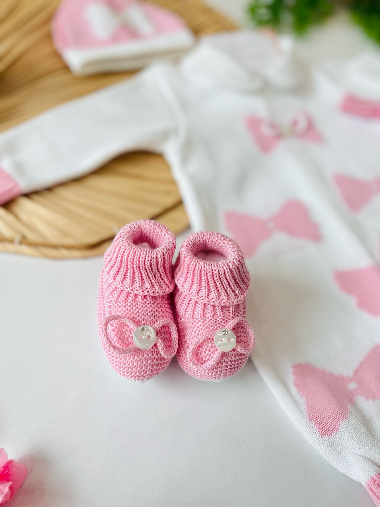TUTINA CON BABBUCCE 100 % COTONE BIANCA FIOCCHETTI ROSA - Noi da piccoli