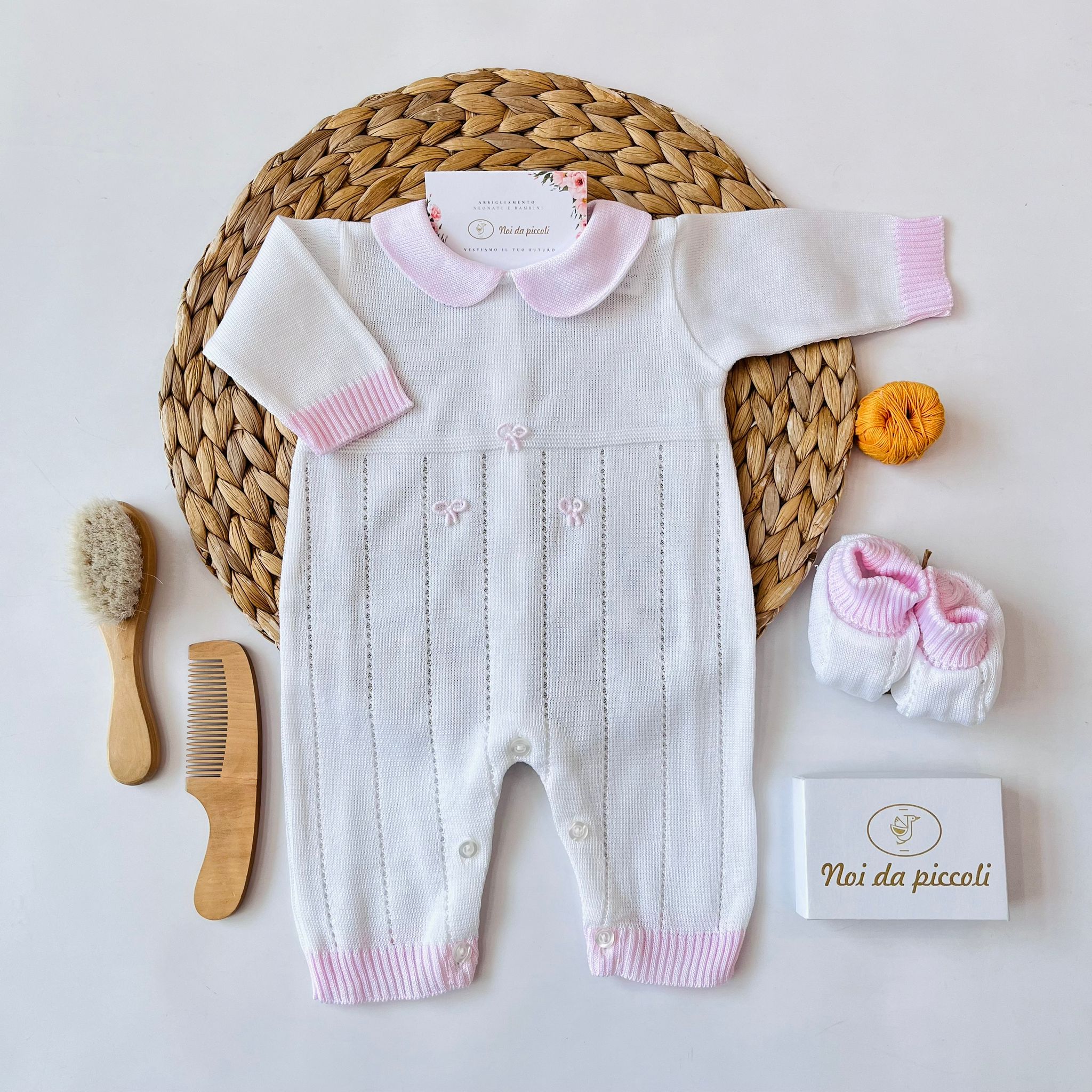TUTINA CON BABBUCCE 100 % COTONE BIANCO ROSA - Noi da piccoli