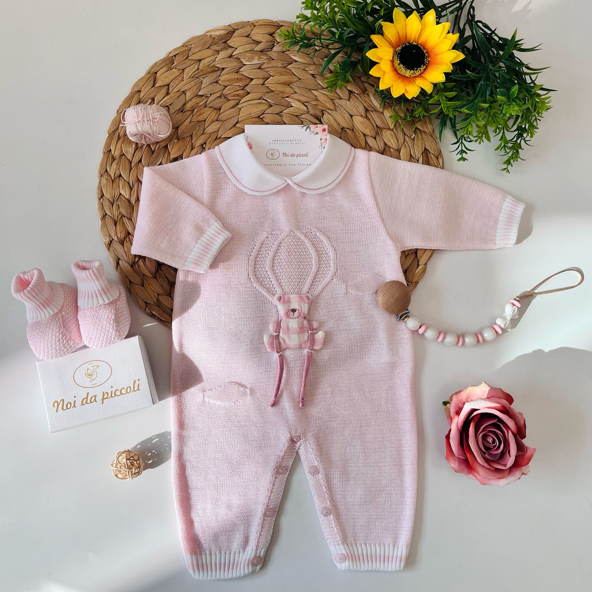 TUTINA CON BABBUCCE 100 % COTONE Rosa - Noi da piccoli