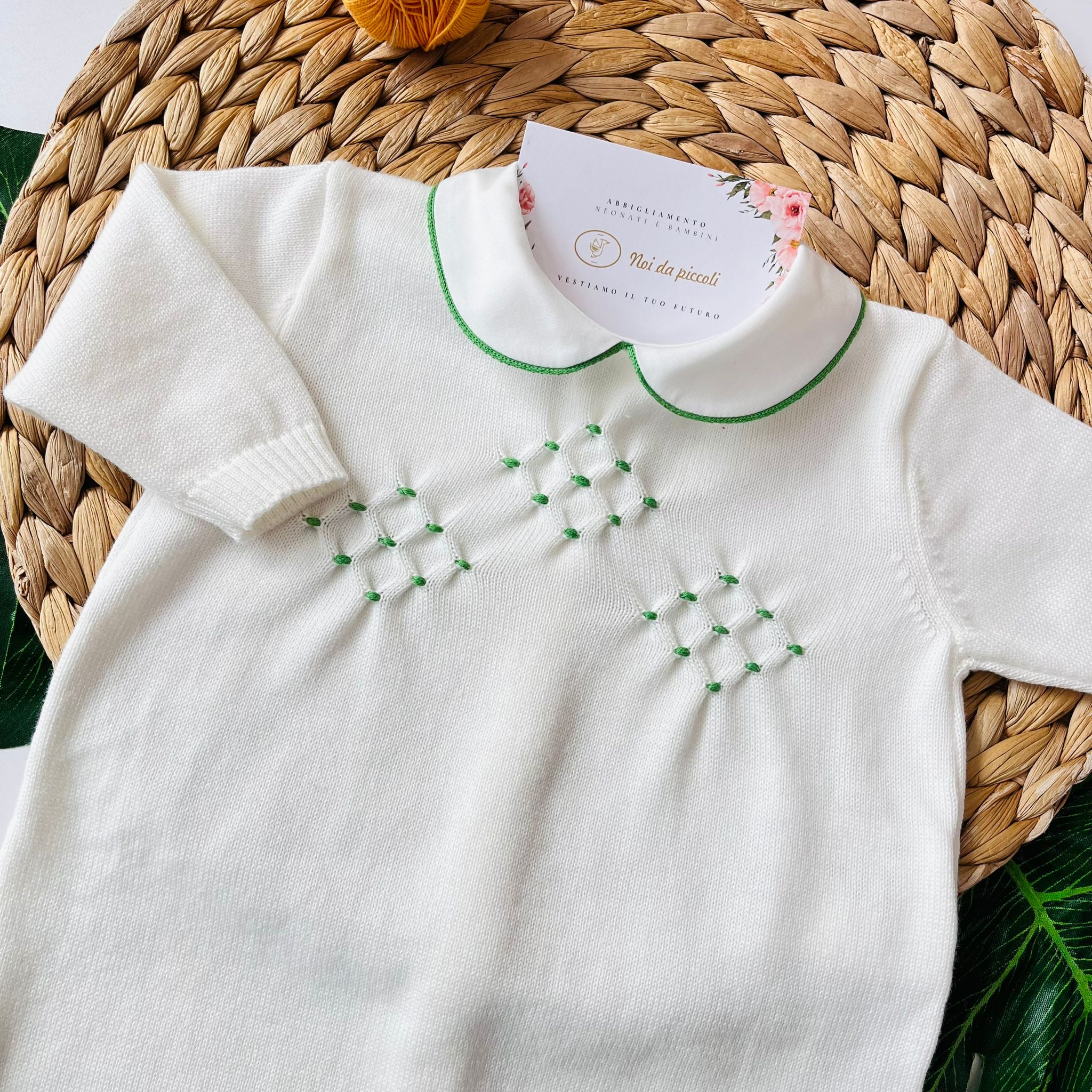TUTINA CON BABBUCCE 100% FILO DI COTONE PANNA VERDE - Noi da piccoli