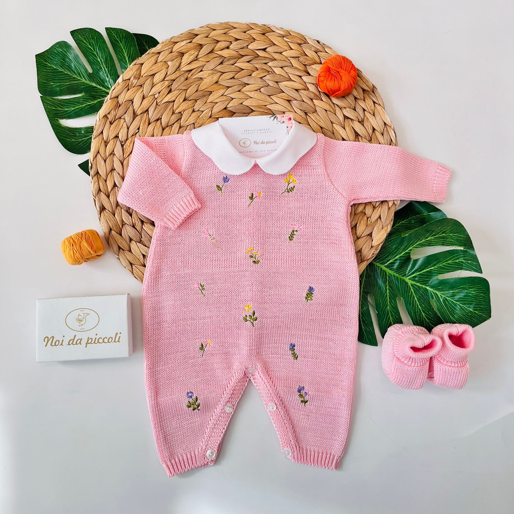 TUTINA CON BABBUCCE 100% FILO DI COTONE ROSA - Noi da piccoli