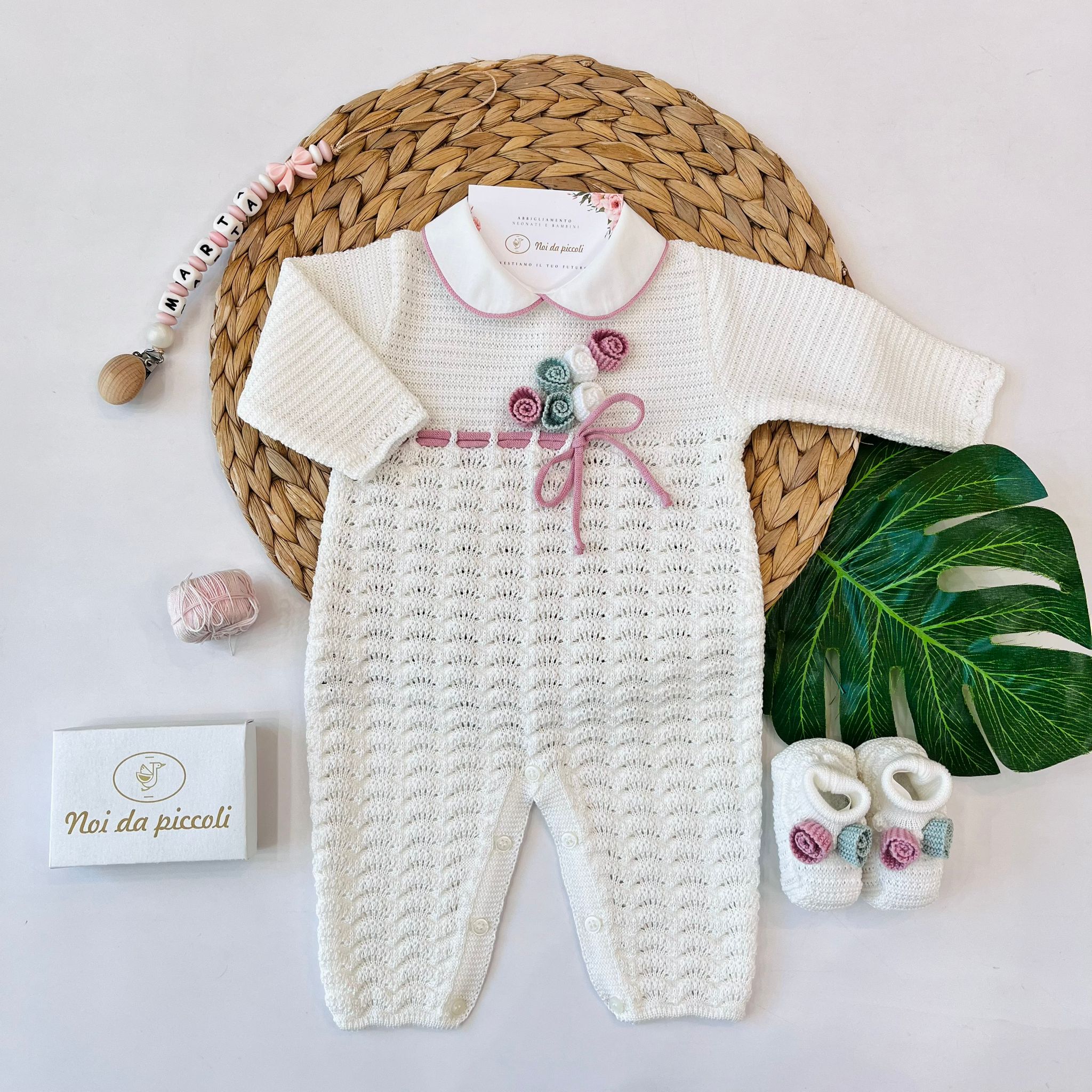 TUTINA CON BABBUCCE 100% FILO DI COTONE VANIGLIA MULTICOLOR - Noi da piccoli