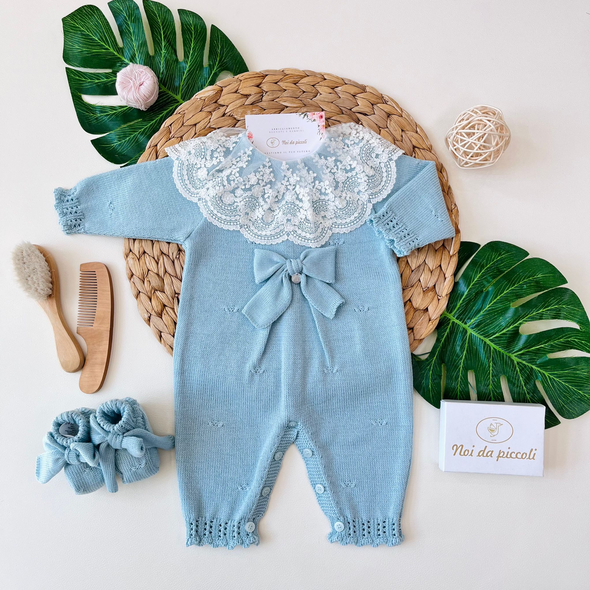 TUTINA CON BABBUCCE 100% LANA ACQUA MARINA - Noi da piccoli