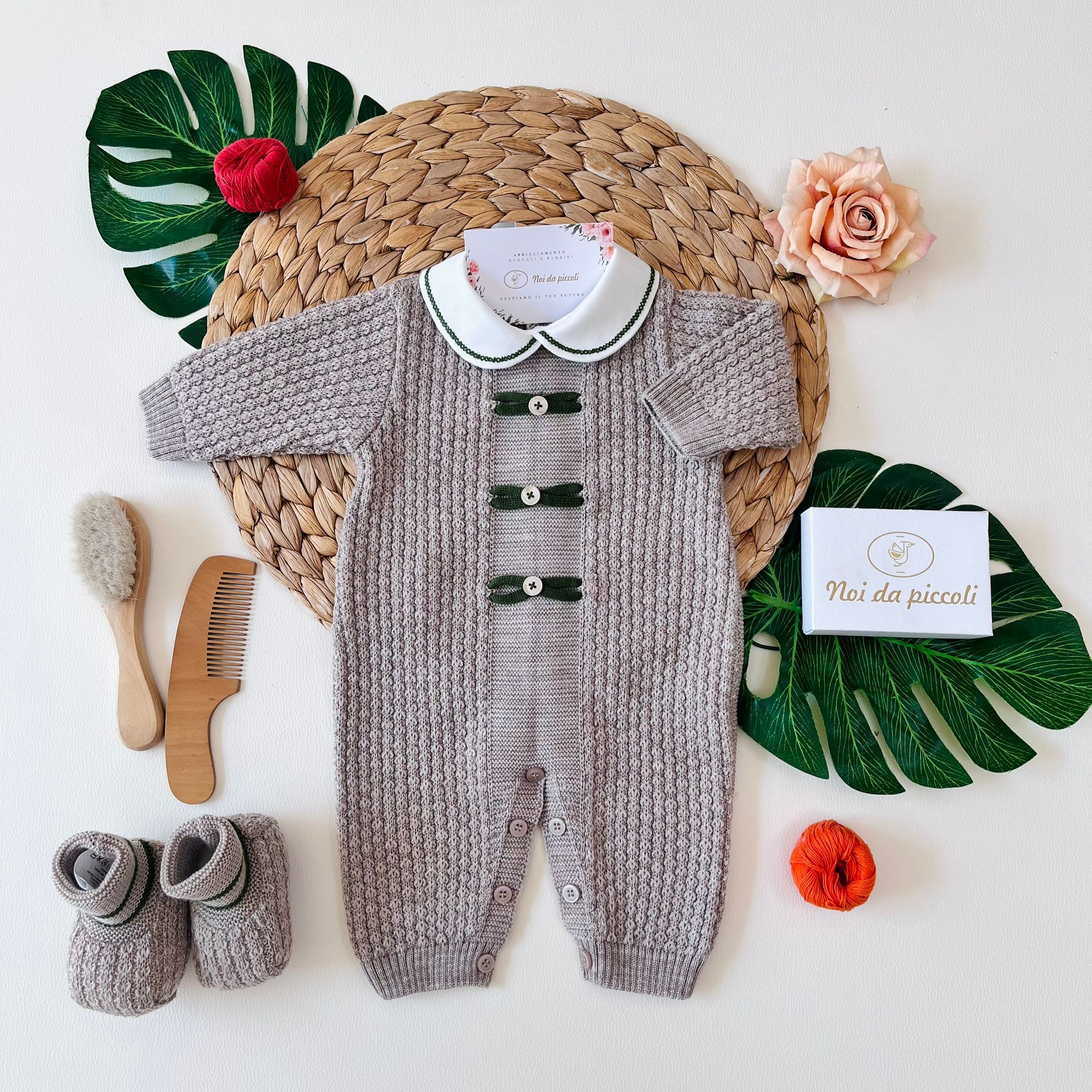 TUTINA CON BABBUCCE 100% LANA TORTORA VERDE OLIVA - Noi da piccoli