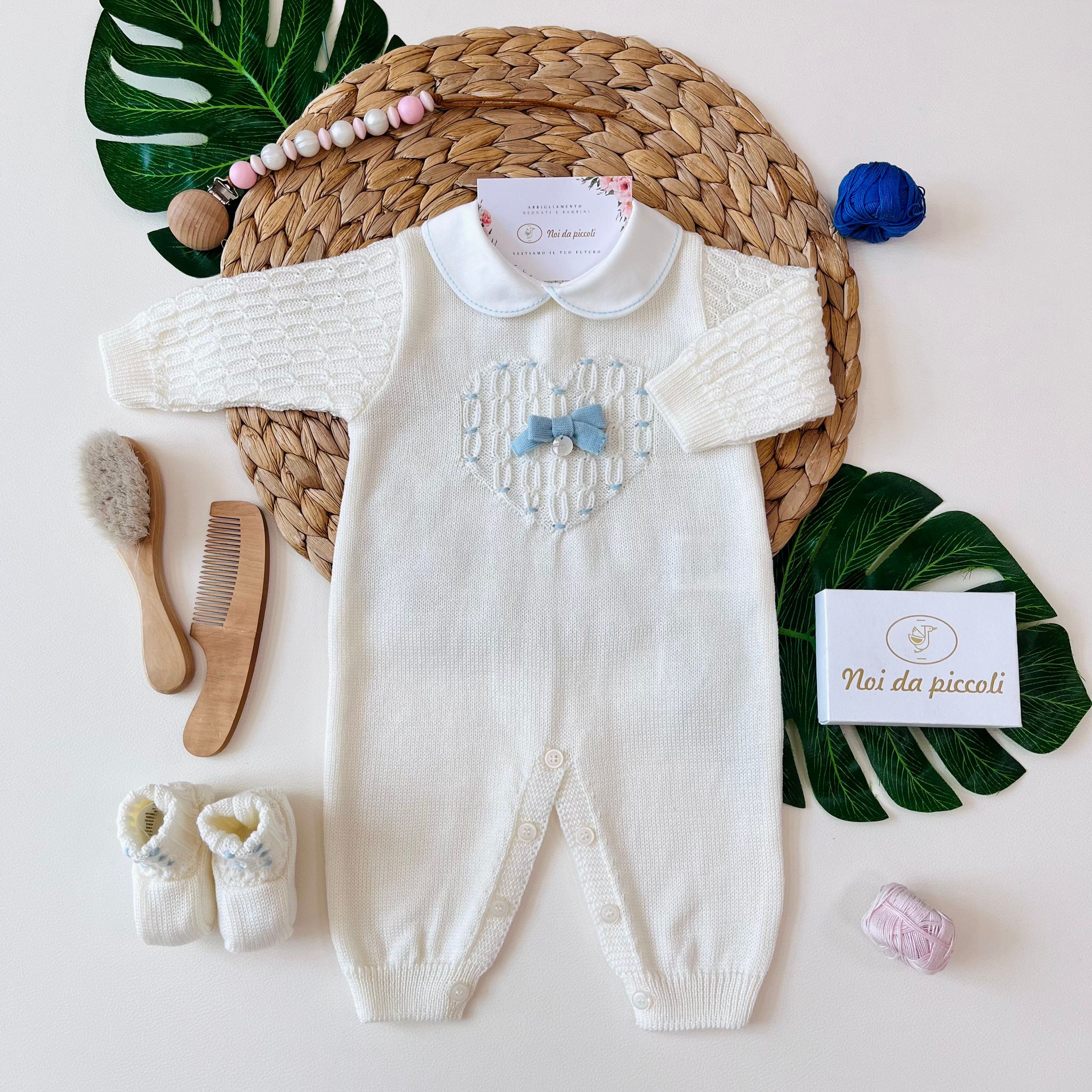 TUTINA CON BABBUCCE 100% LANA VANIGLIA ACQUA MARINA - Noi da piccoli