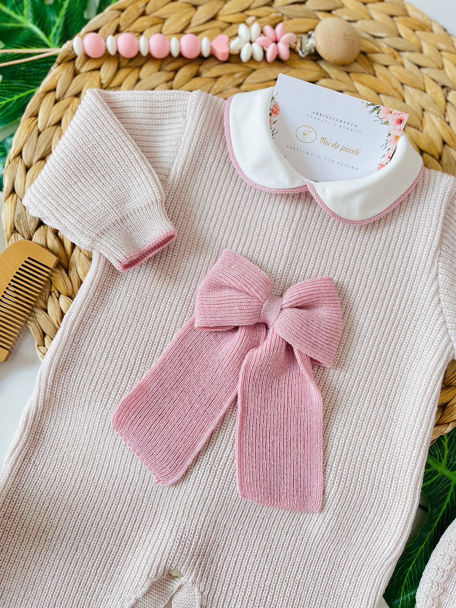 TUTINA CON BABBUCCE FIOCCONE 100% LANA NATURALBIO MARSALA - Noi da piccoli