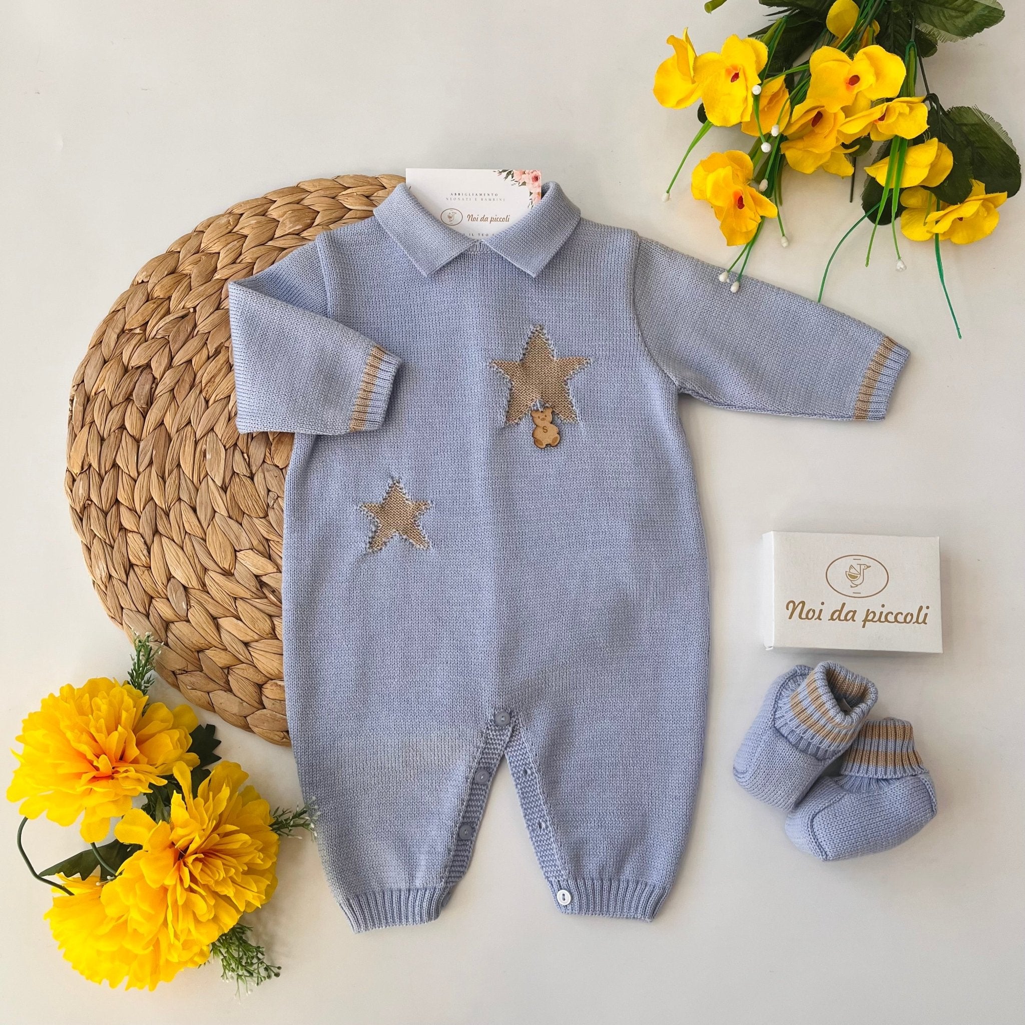 TUTINA CON BABBUCCE POLVERE CAMMELLO 100% LANA - Noi da piccoli