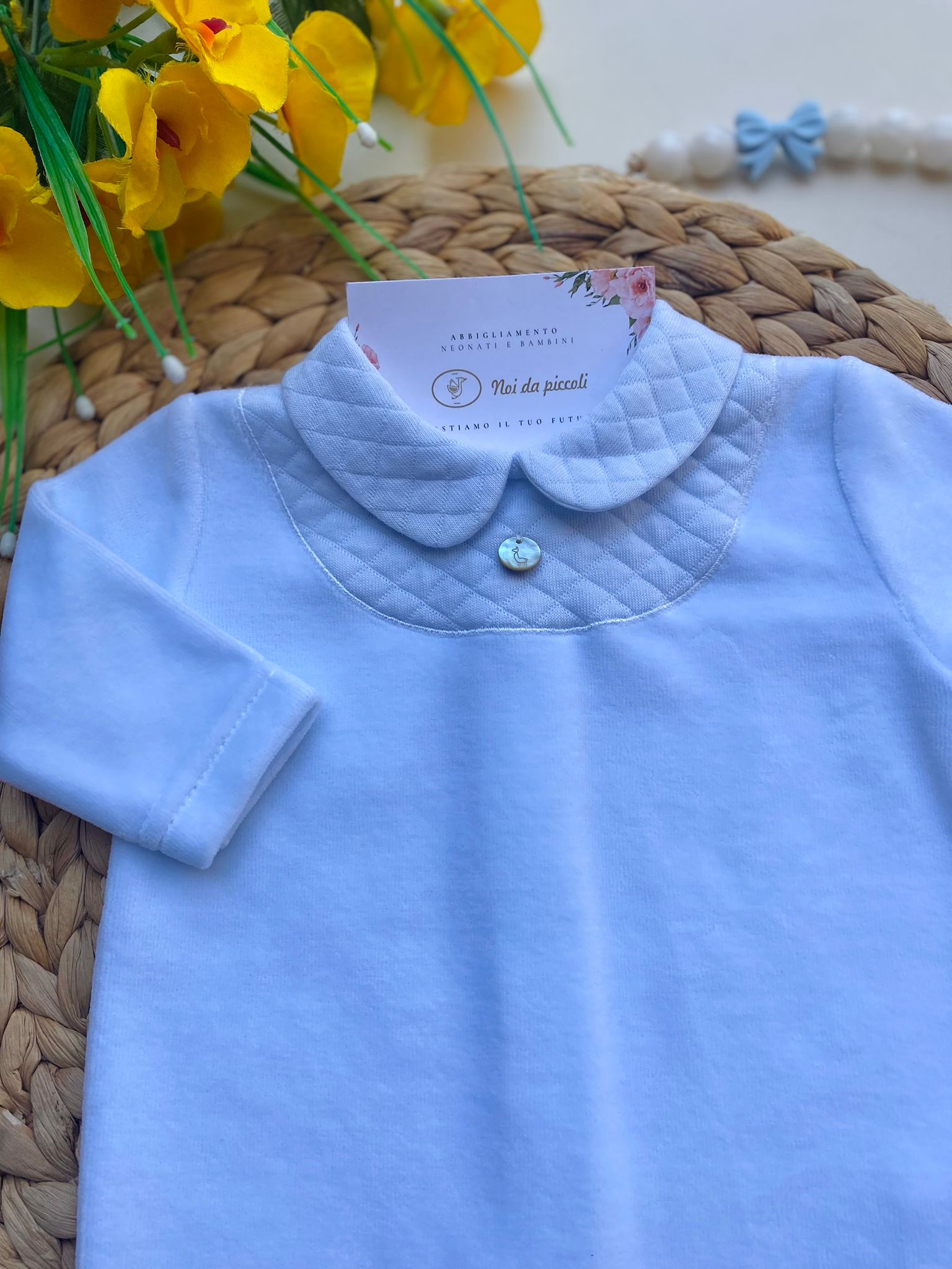 TUTINA CON BOTTONCINO IN MADREPERLA CINIGLIA CIELO - Noi da piccoli