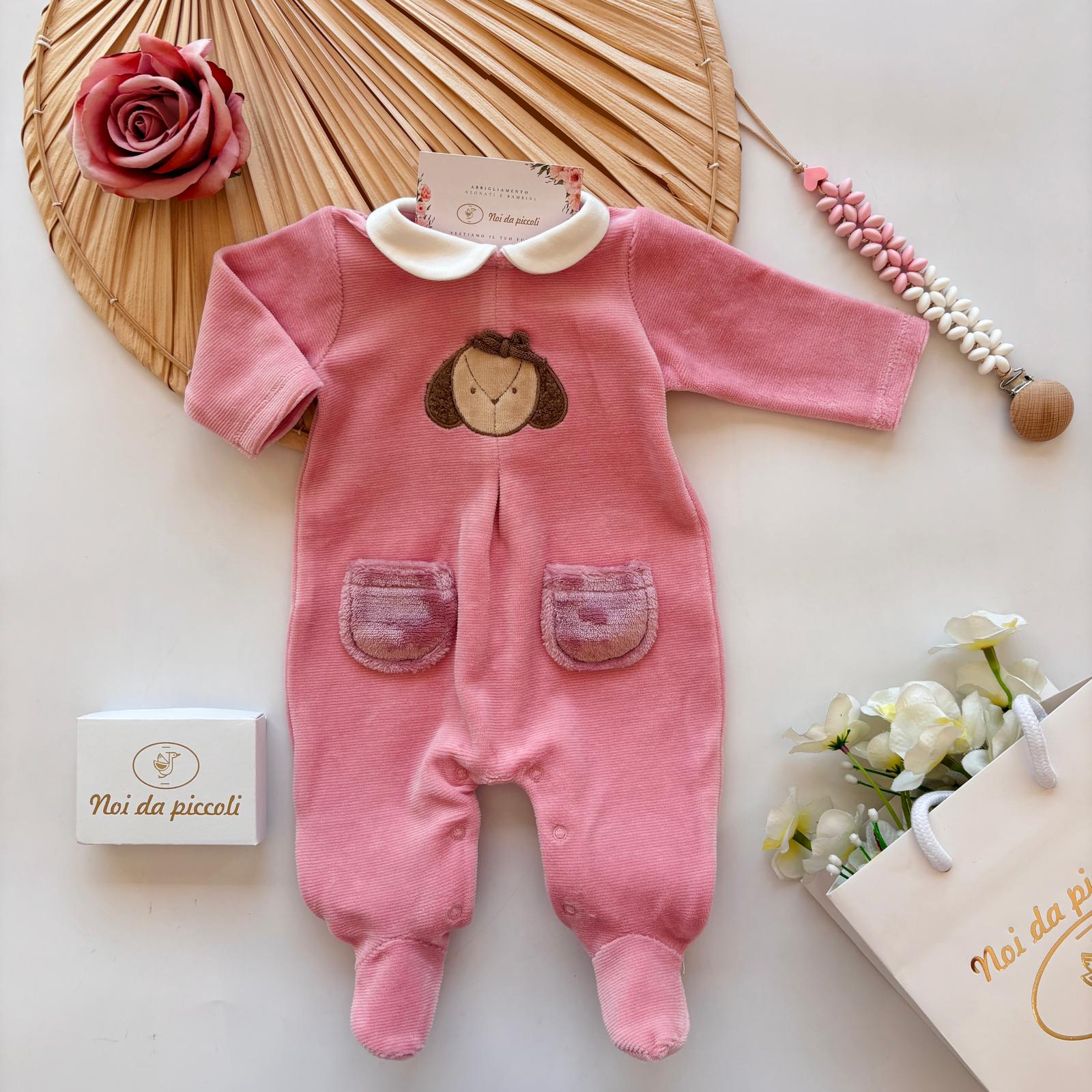 TUTINA CON CAGNOLINO E COLLETTO BIANCO CINIGLIA ORQUIDEA - Noi da piccoli